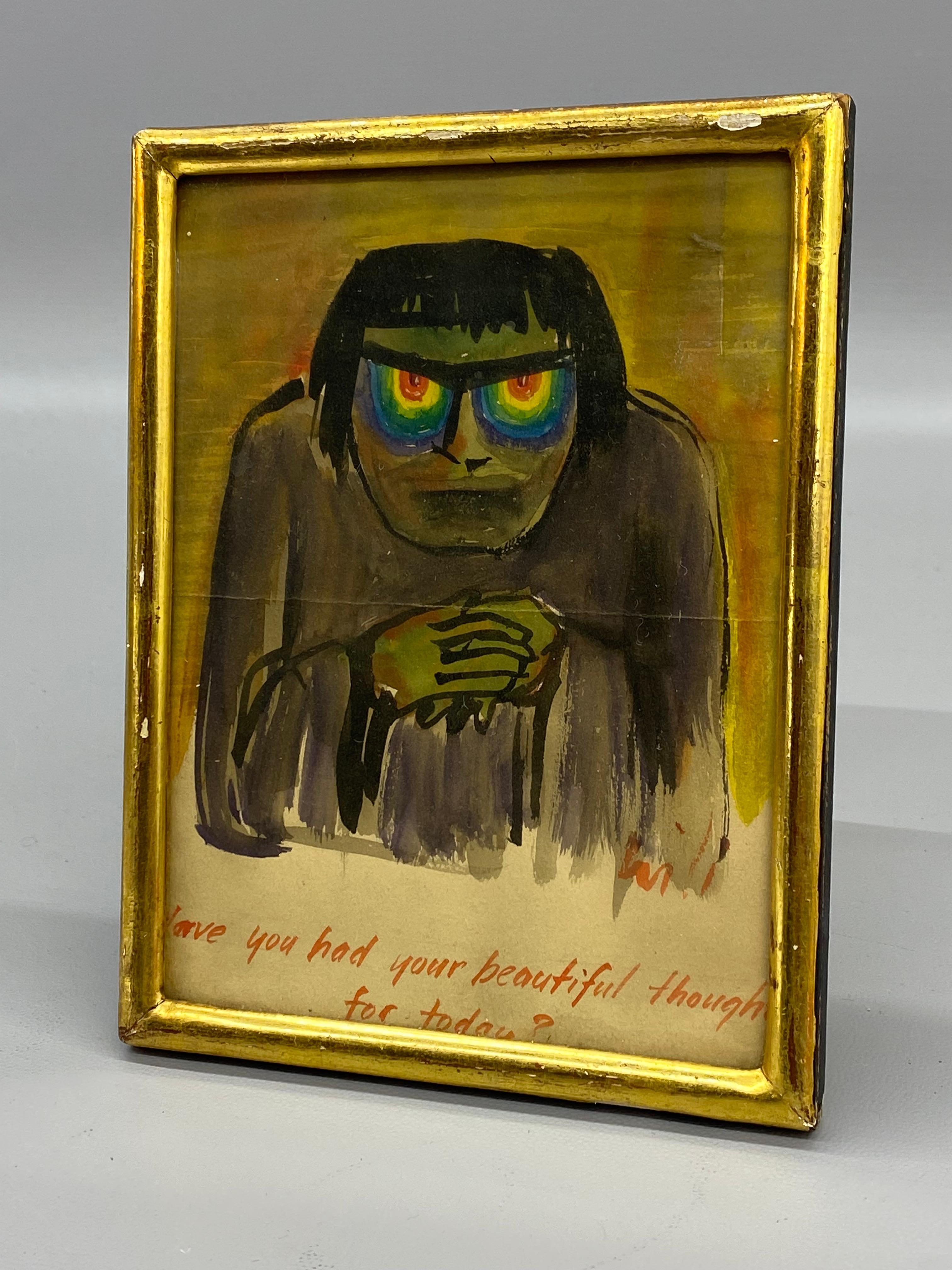 Mid-Century moderno Figura di cartone animato che interroga, acquerello del 1950 in vendita