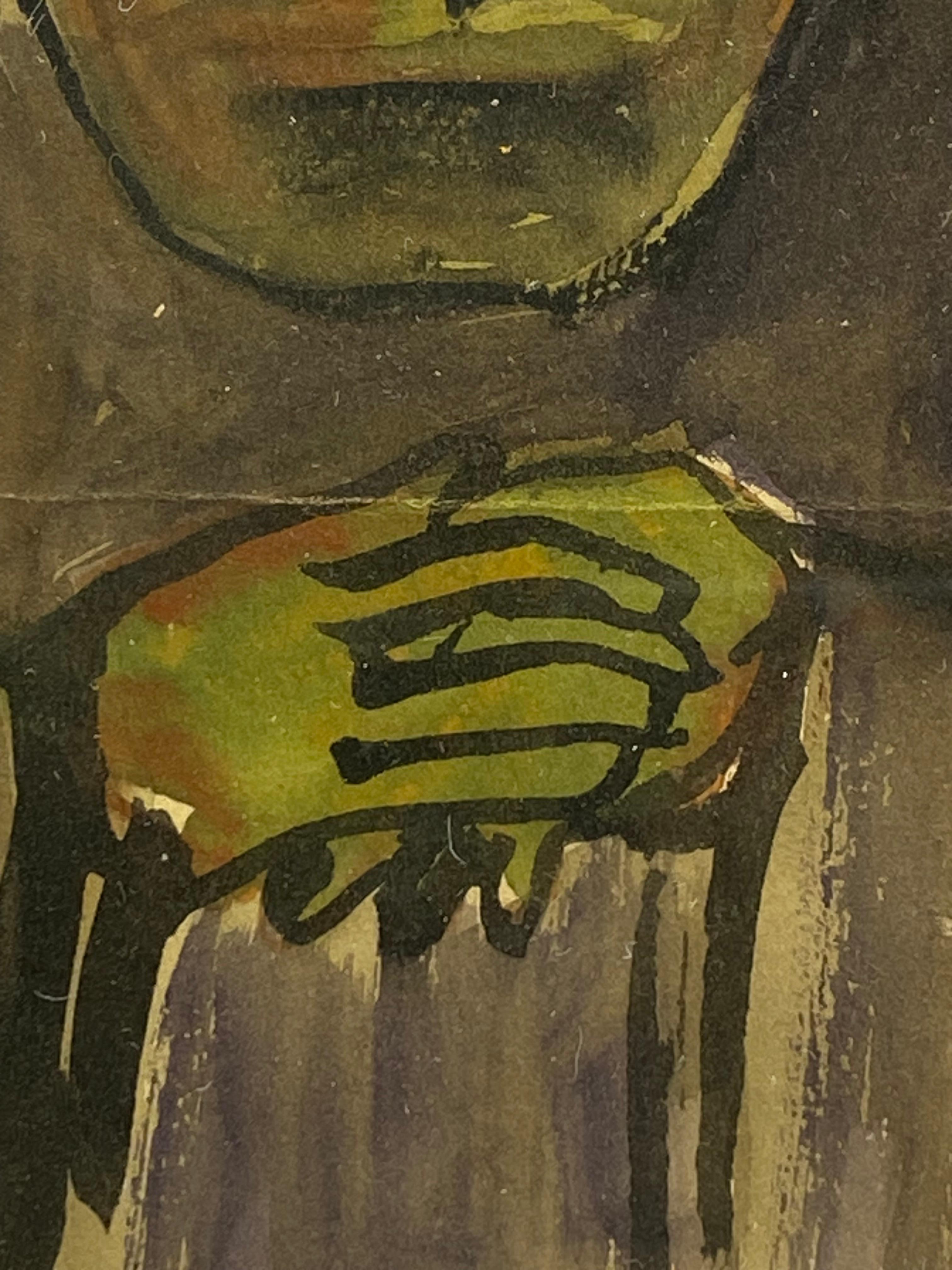 XX secolo Figura di cartone animato che interroga, acquerello del 1950 in vendita