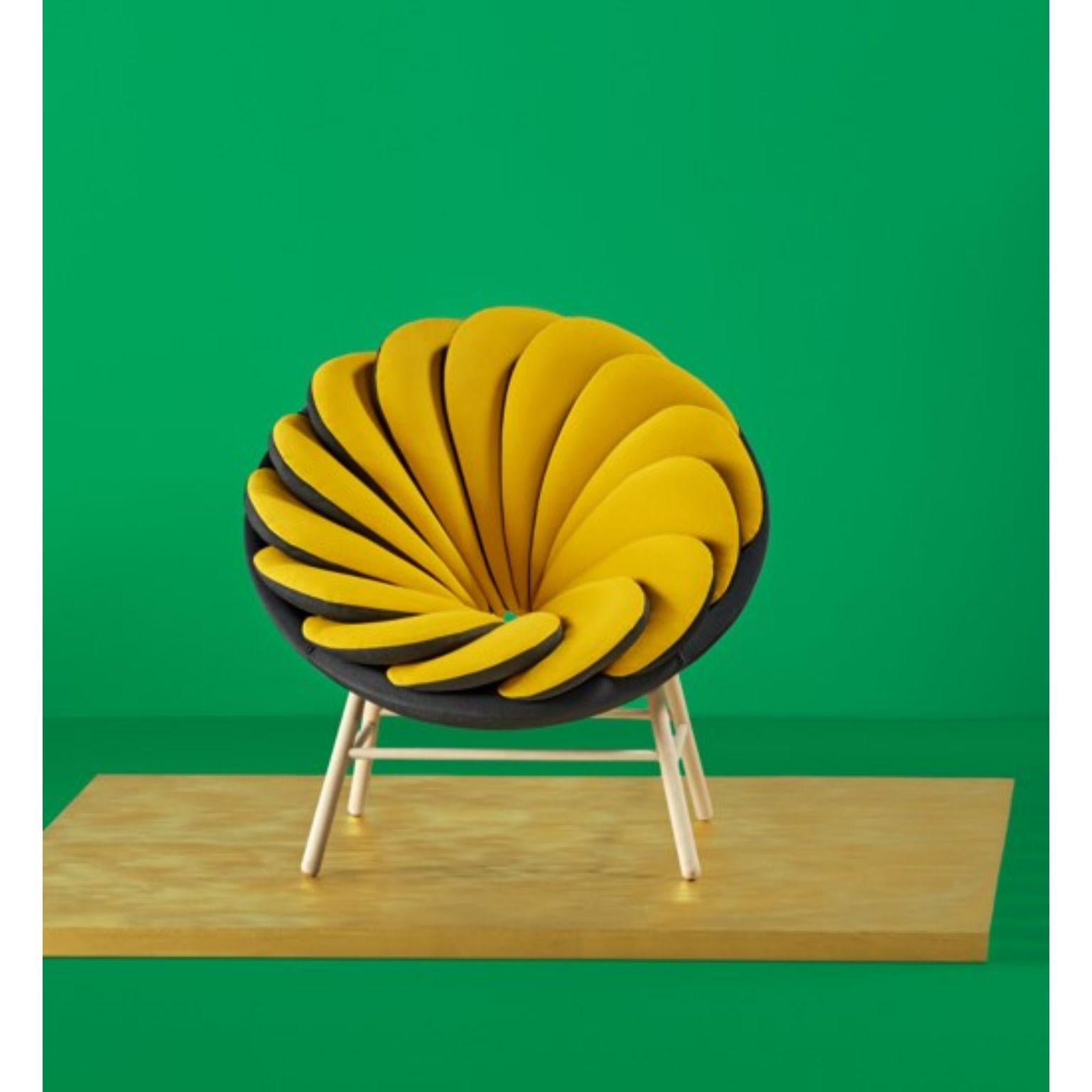 Quetzal armchair - yellow by Marc Venot
Dimensions: W100, D100, H90, Seat 42
Materials: Iron structure
Foam CMHR (high resilience and flame retardant) for all our cushion filling systems
Wooden legs

Quetzal is a very visual armchair giving to