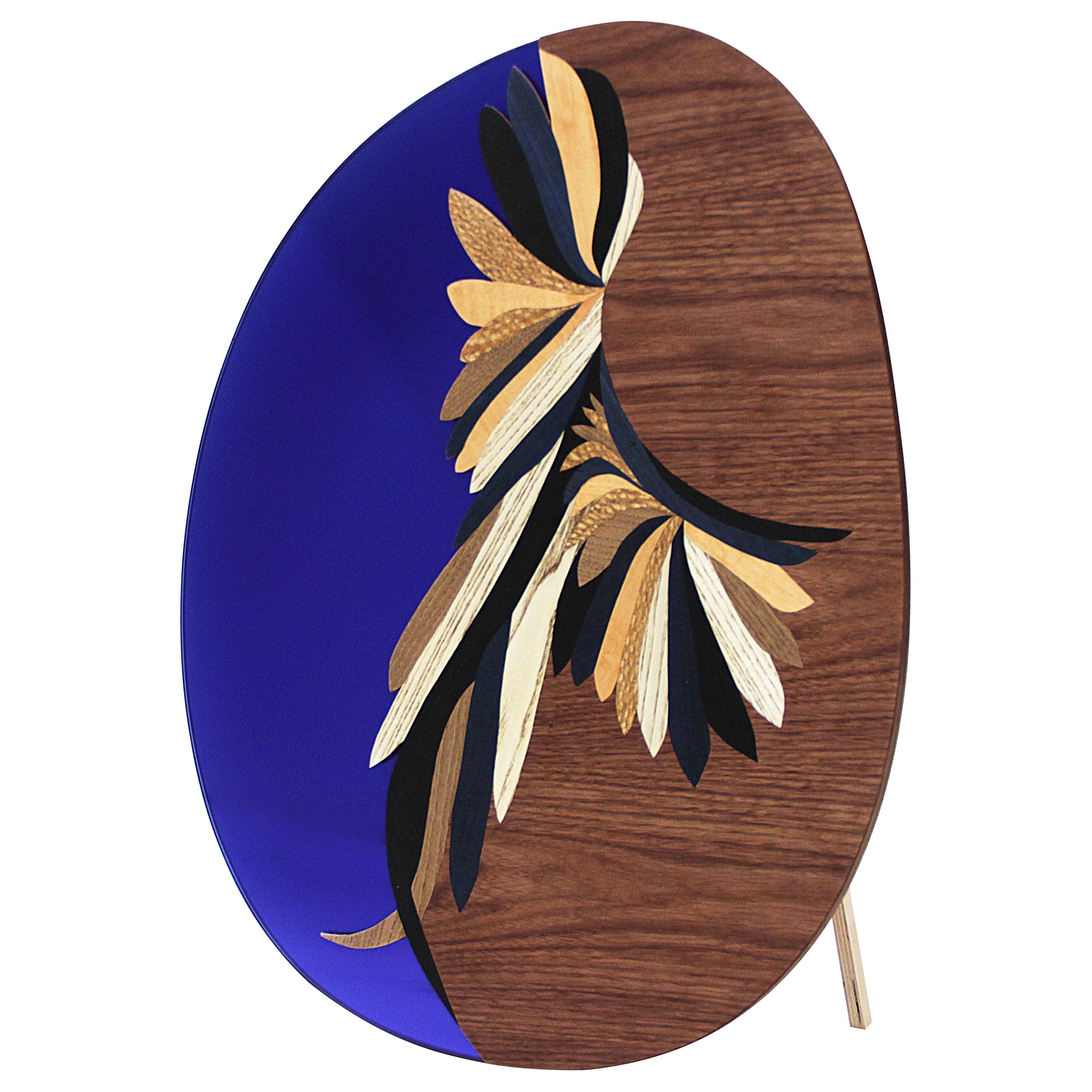 Quetzal Blue Mirror by Mool, Decorative Item Marquetry For Sale