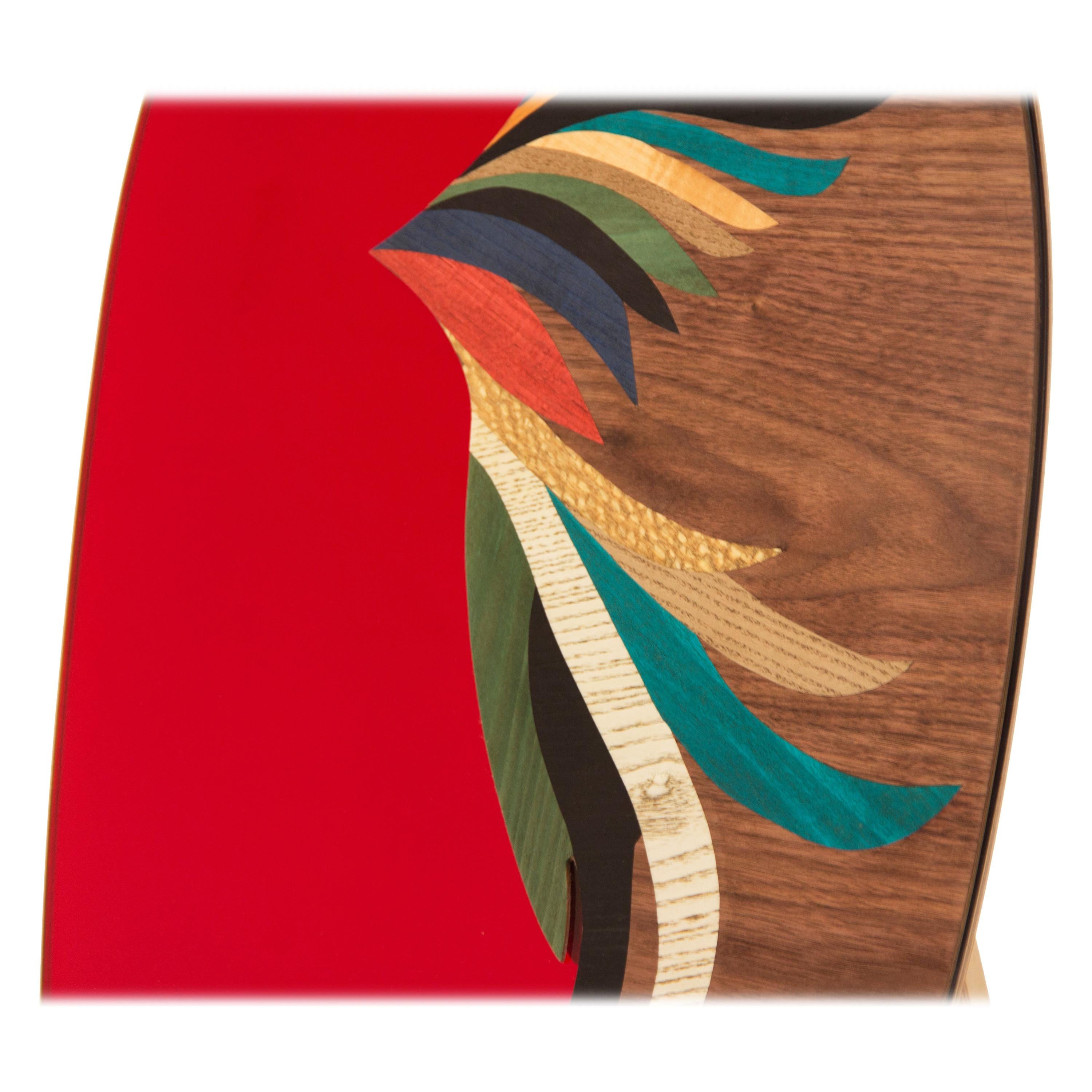 Quetzal Red Mirror by Mool, Decorative Item Marquetry For Sale