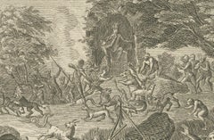 Quetzalcoatl Worship and Hunting Deity – Rare 1734 Engraving of Aztec Rituals