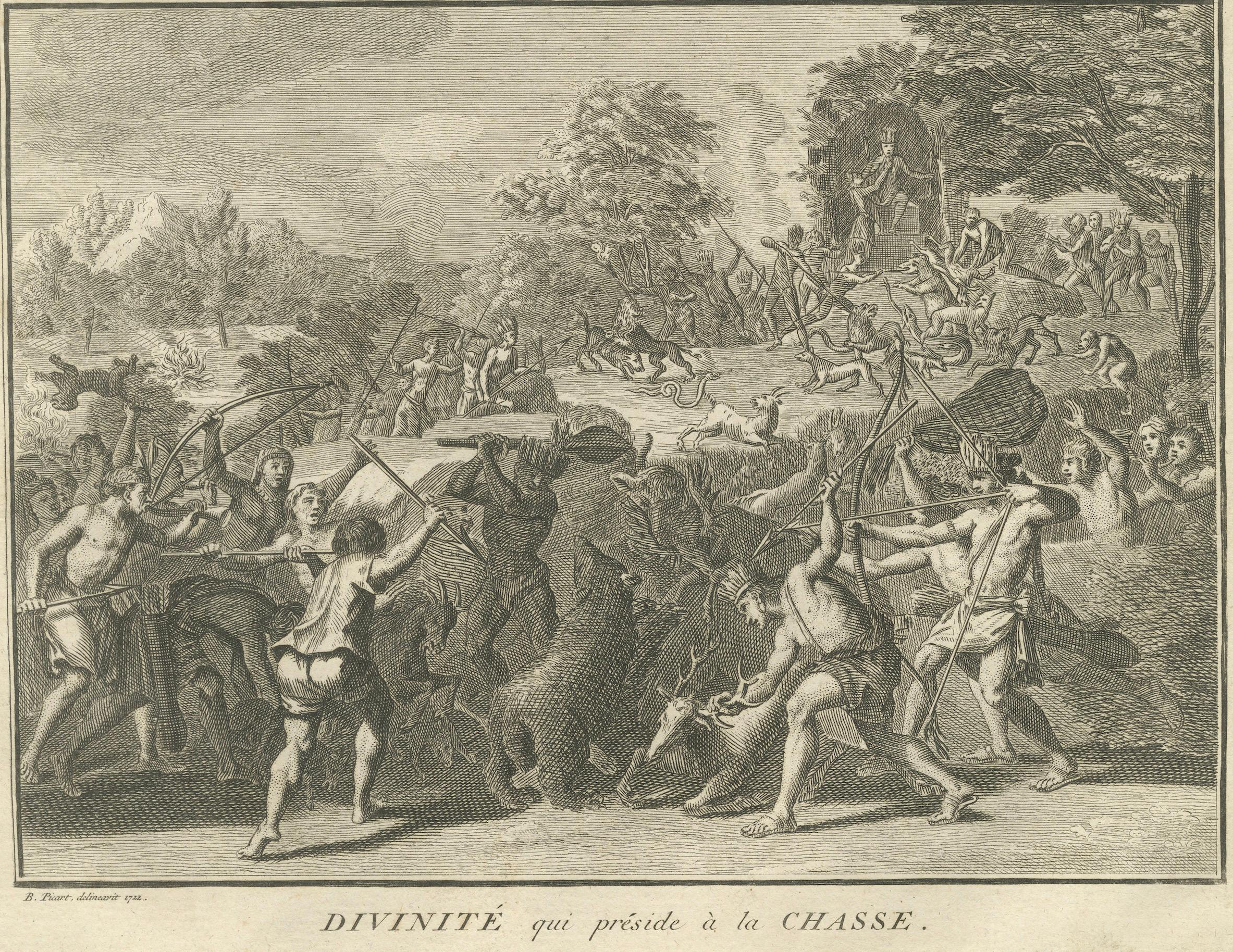 Quetzalcoatl-Verehrung und Jagdgottheit - Seltene Gravur von 1734 mit aztekischen Ritualen im Angebot 3