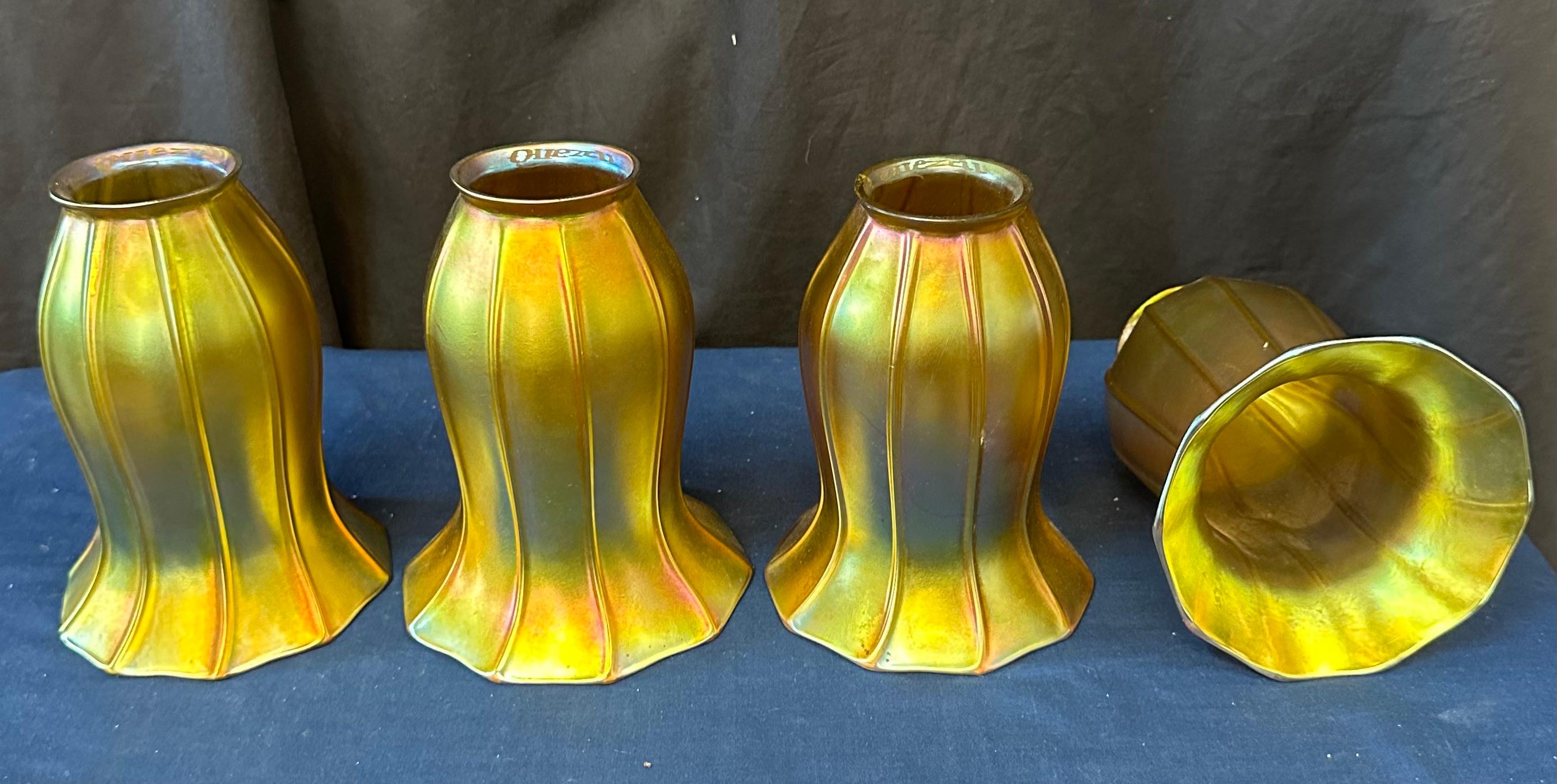 American Quezal Art Glass Fixtures (3) For Sale