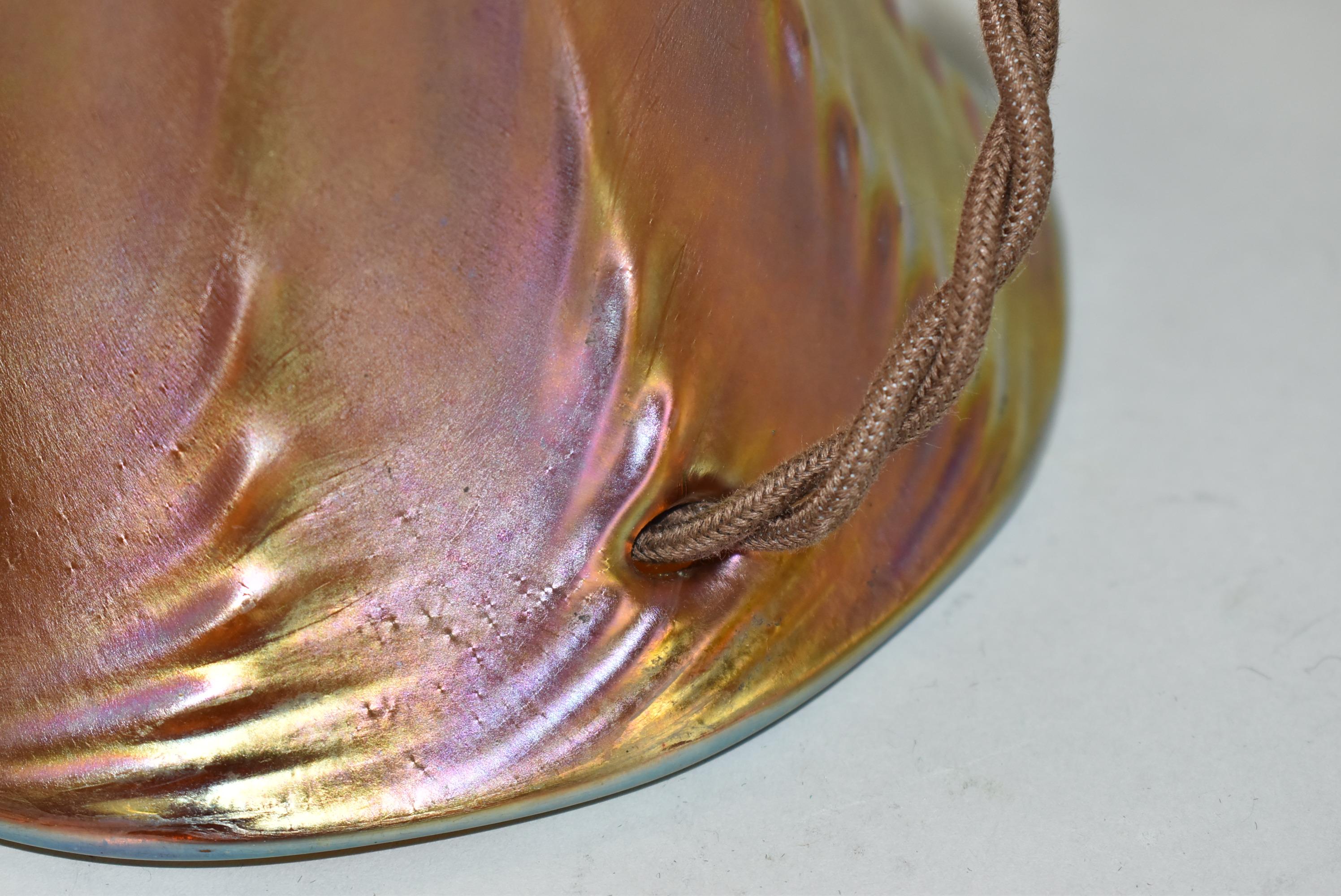 20th Century Quezal Art Glass Table Lamp Brass Mounts