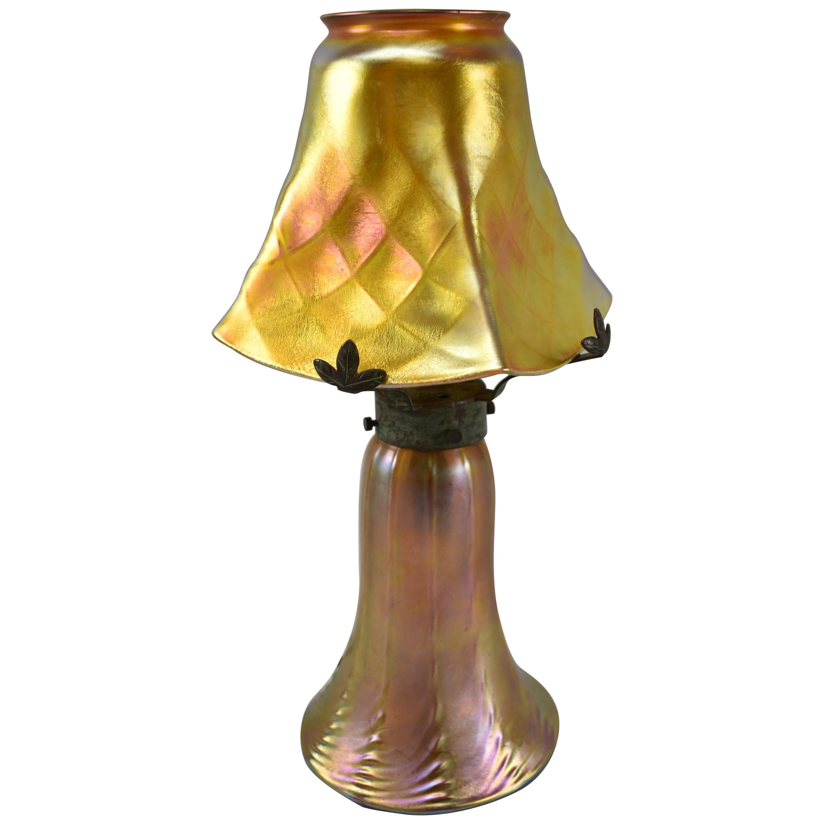 Quezal Art Glass Table Lamp Brass Mounts