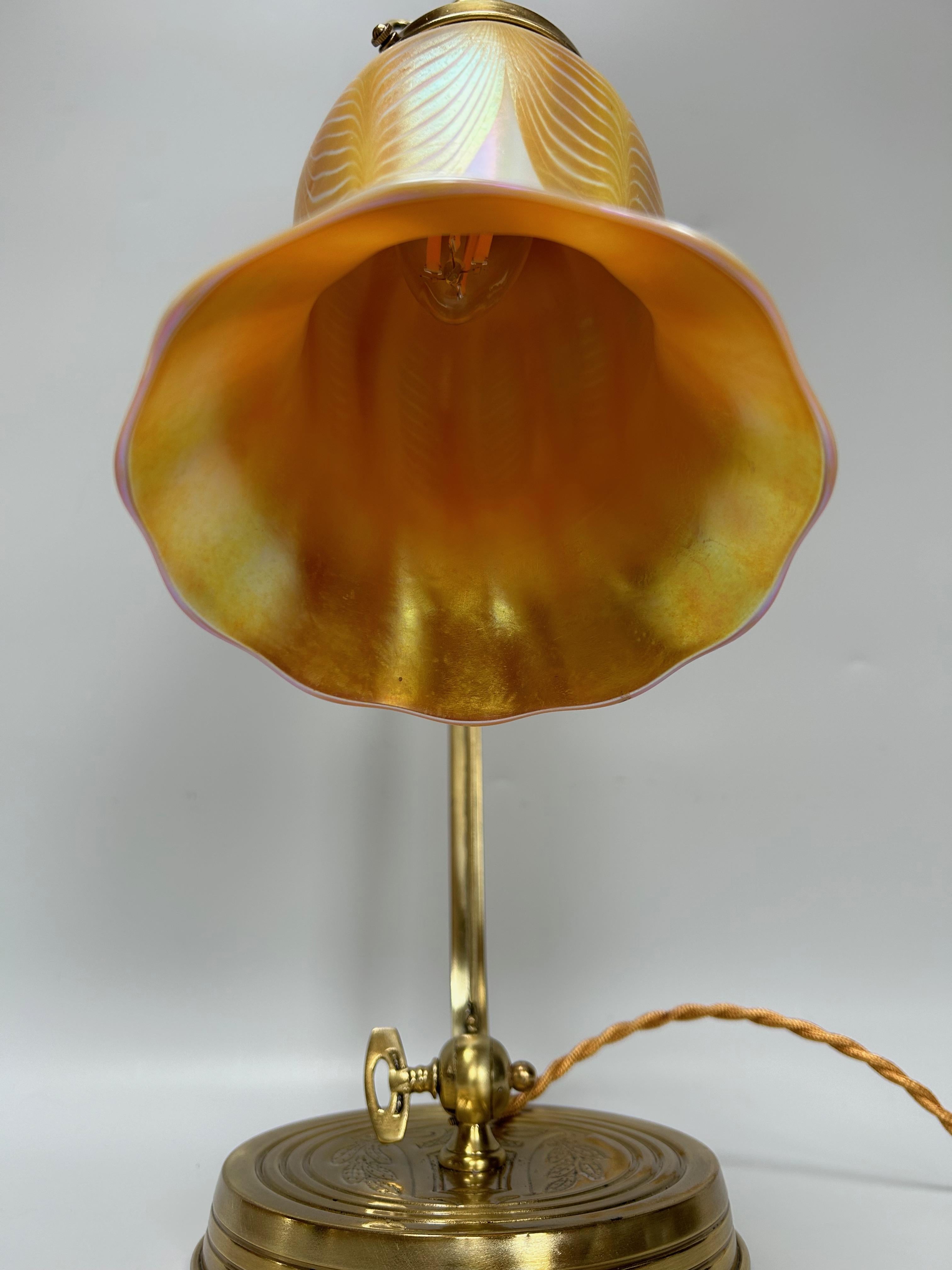 Brass Quezal Art Nouveau Lamp For Sale