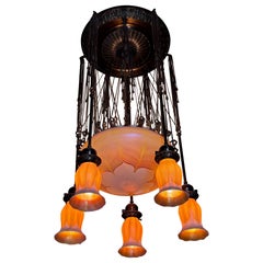 Quezal Art Nouveau Period Art Glass Chandelier