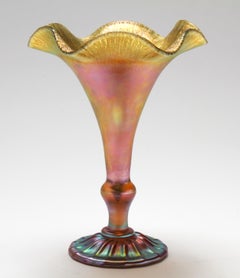 Quezal Iridescent Art Glass Ruffled Trumpet Vase