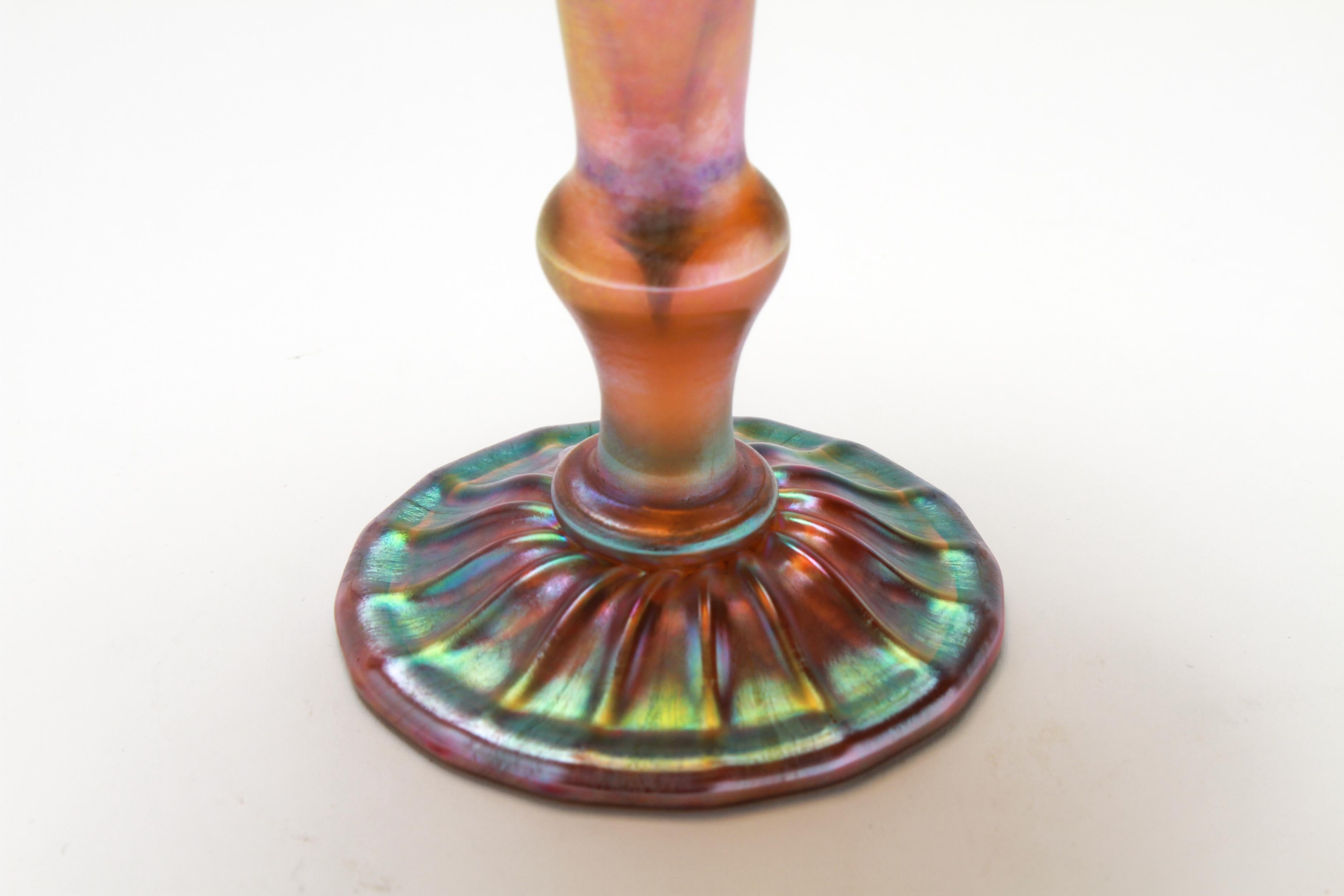 Art Nouveau Quezal Iridescent Art Glass Ruffled Trumpet Vase