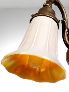 Quezal White Fluted Art Glass Shades with Aurene Interior - Sconce Matching Pair