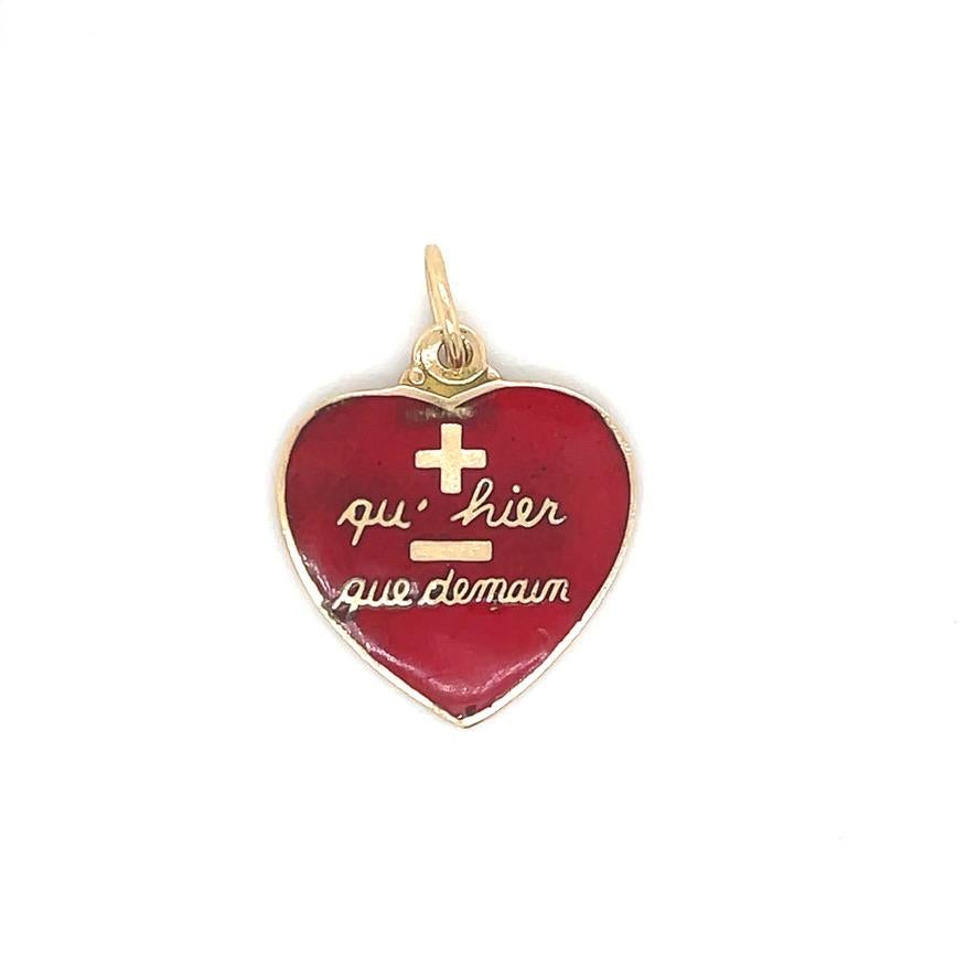 Qu'Hier Que Demain Herz-Emaille-Gold-Anhänger für Damen oder Herren