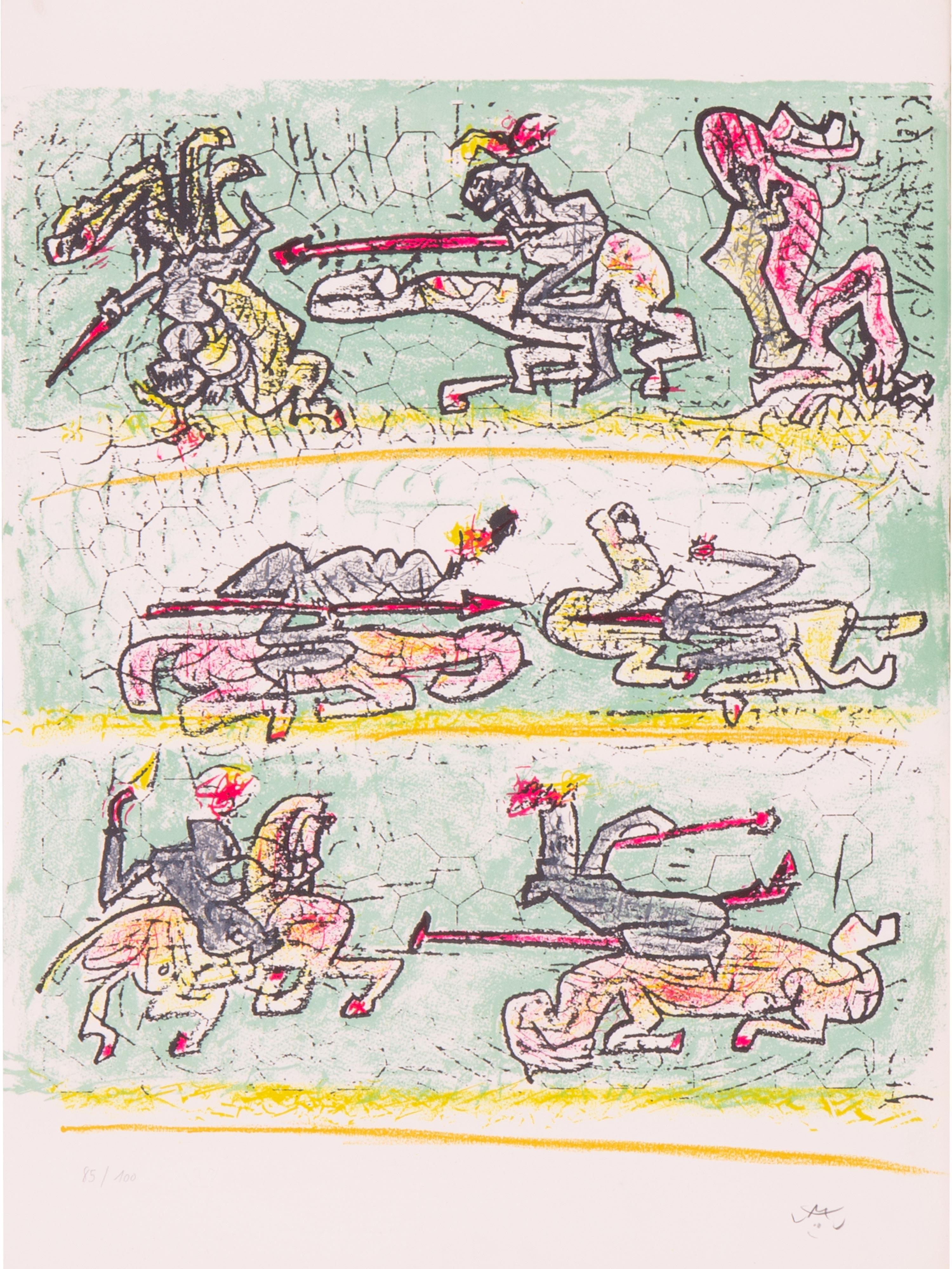 Qui d’Eux by Roberto Matta is a folder with 10 color lithographs on Vélin d’Arches 270 gr paper and a text by Matta

Edition: 100 signed and numbered copies from 1 to 100 + XV copies H.C.

Sistan, Lugano; 1990

Matta interprets his reading of the