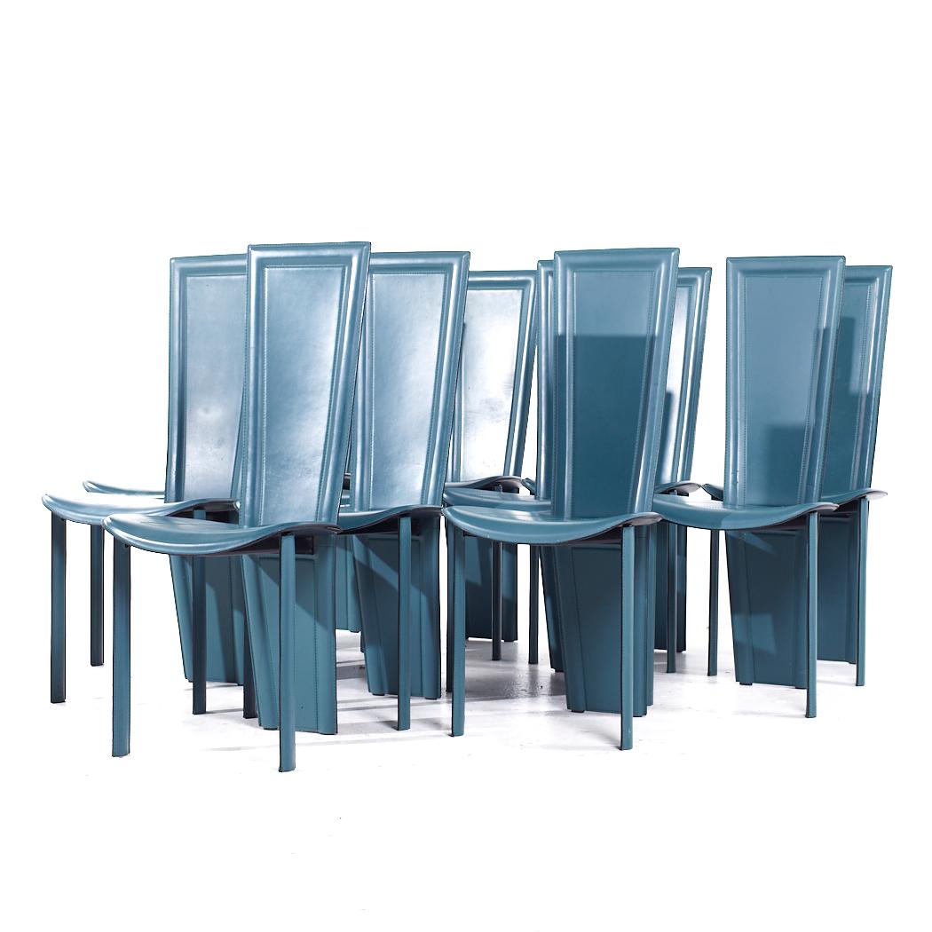 Post-Modern Quia Postmodern Italian Leather Dining Chairs - Set of 12 For Sale