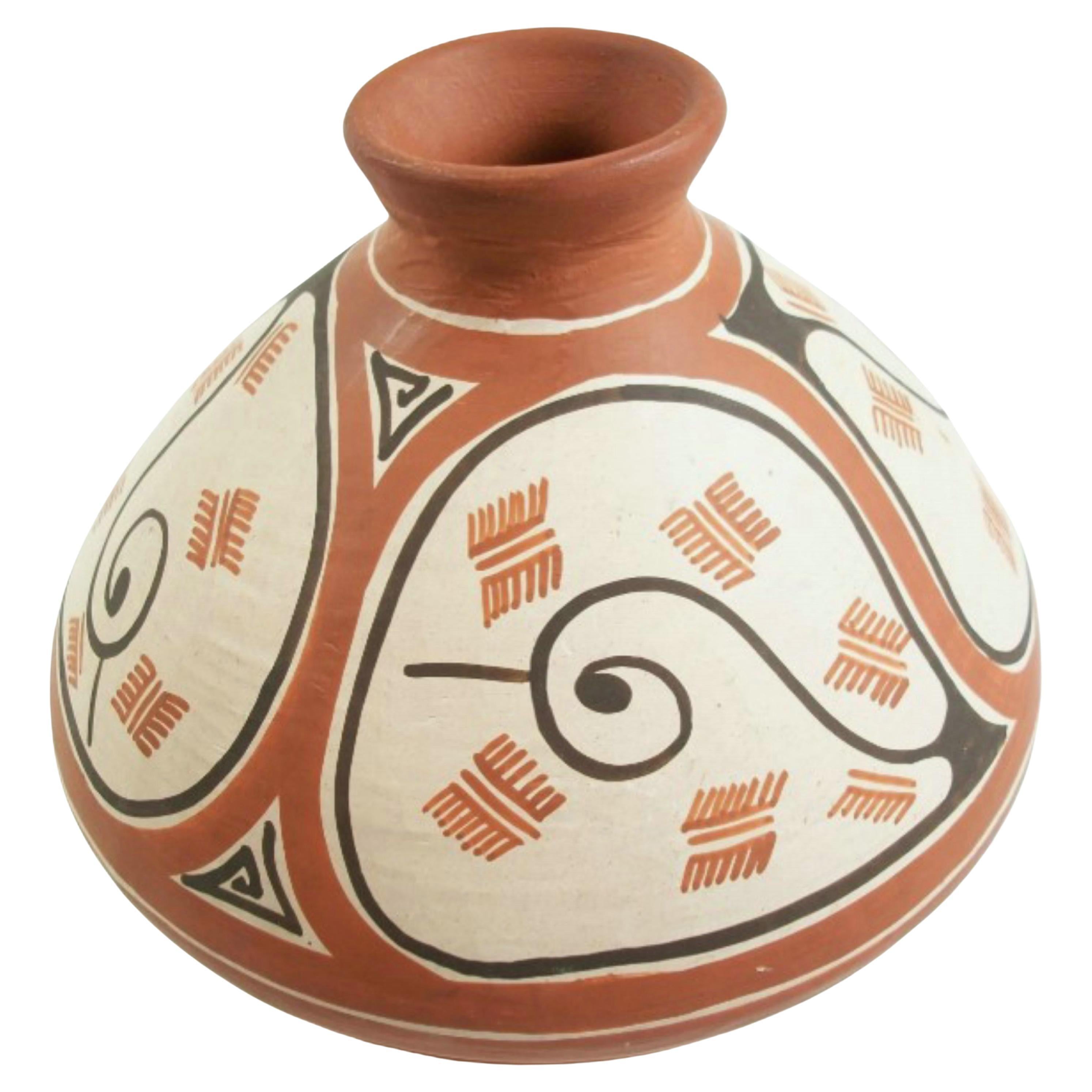 Quibor Lara Hand Painted Folk Art Ceramic Pot - Venezuela - Late 20th Century