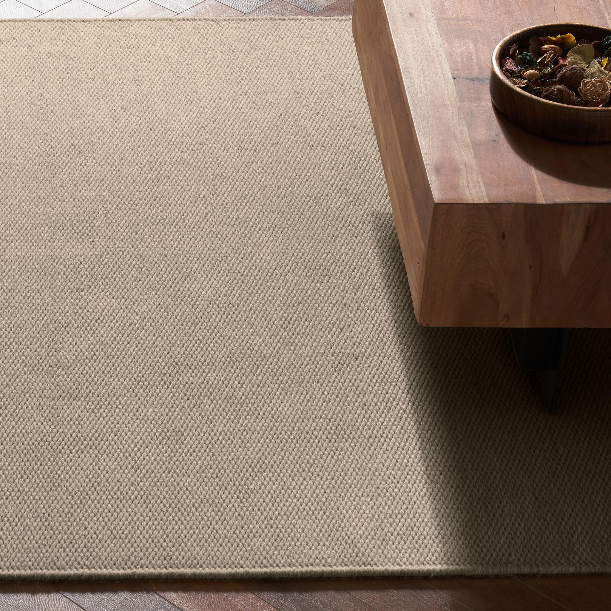 Indiano Tappeto Quies 8x10ft beige in lana con texture solida e design di lusso tessuto a mano in vendita
