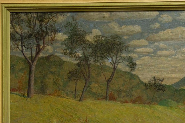 Quiet Countryside Landscape Vintage Austrian Painting For Sale At