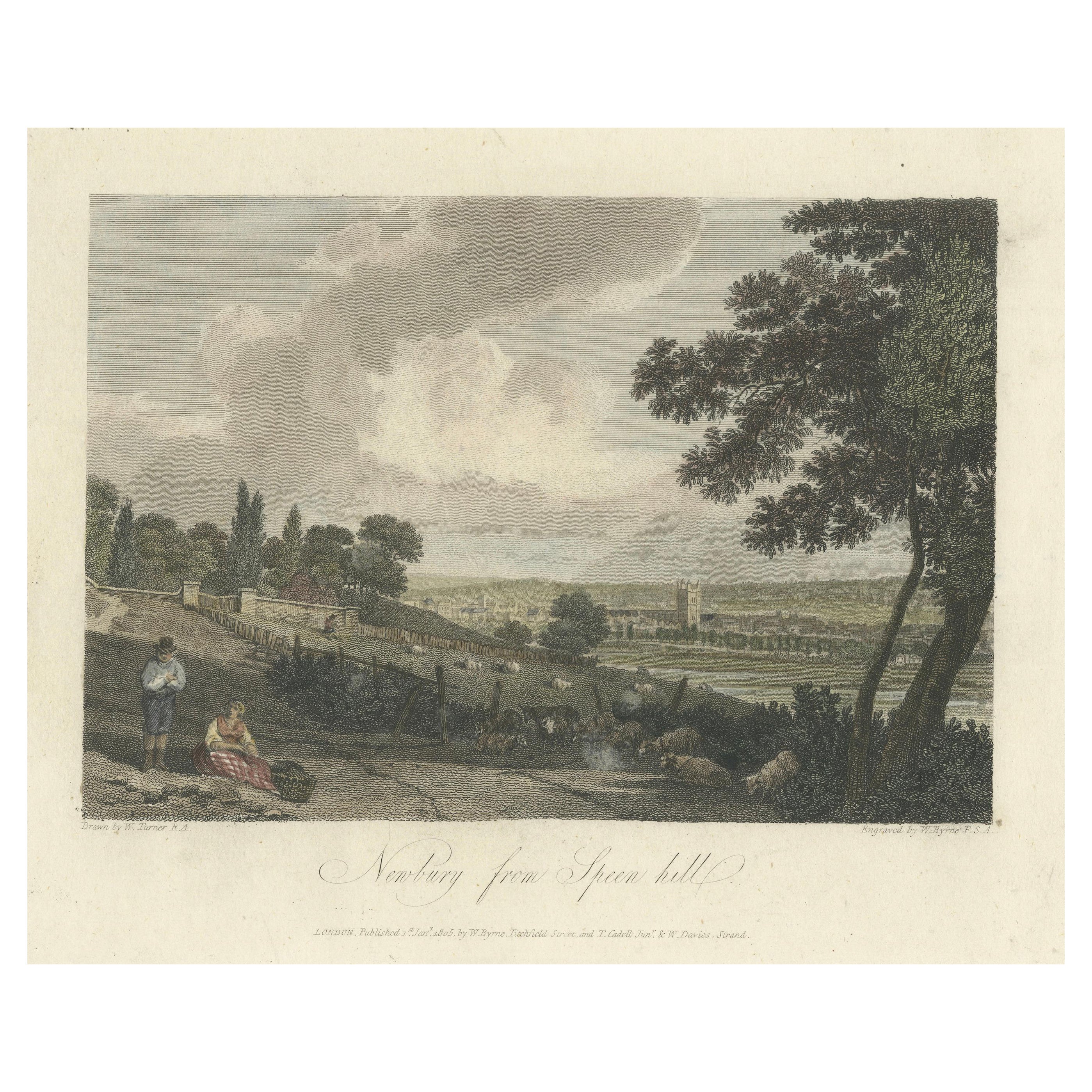 Quiet Hills of Berkshire — Newbury from Speen Hill, Turner 
Byrne 1805 in vendita