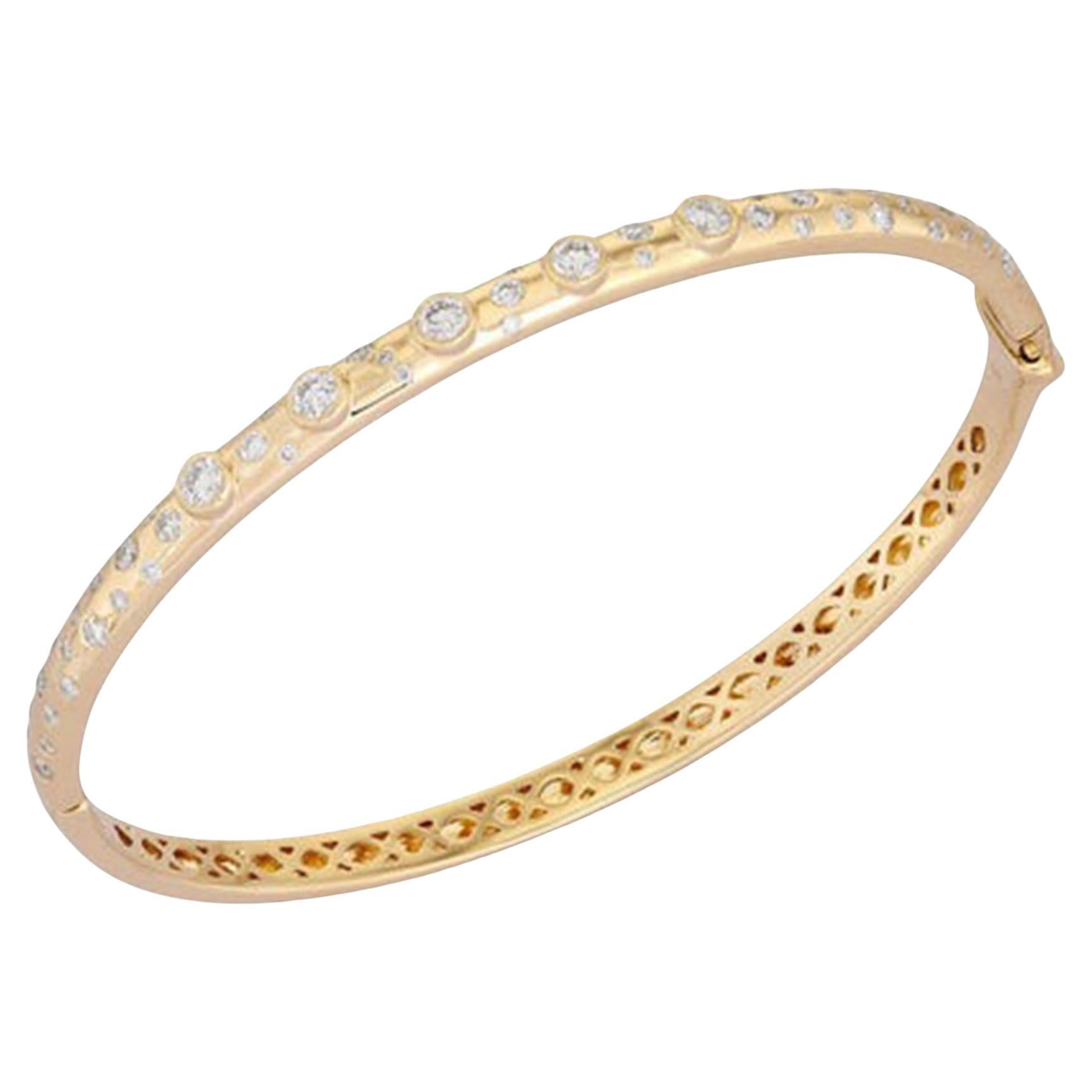 Quiet Lustre 14K (or 18k upon request) Yellow Gold Bangle Diamond Bracelet For Sale