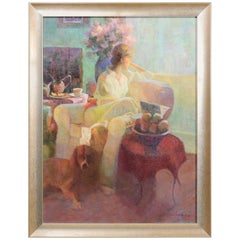 Quiet Morning, Don Hatfield Framed Vertical Interior Scene Oil Painting, 2010s