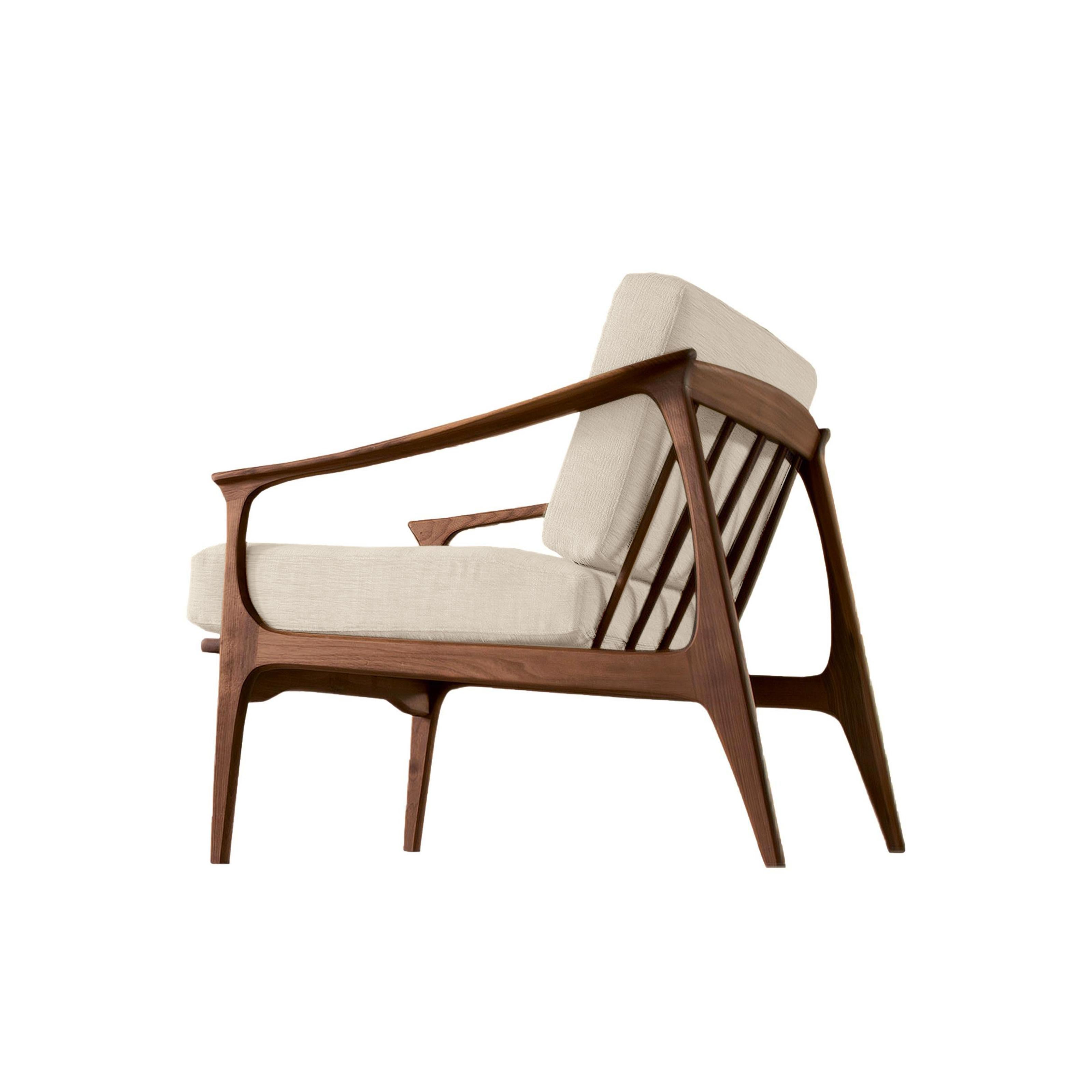 Modern Quiete Solid Wood Armchair, Walnut in Hand-Made Natural Finish, Contemporary For Sale