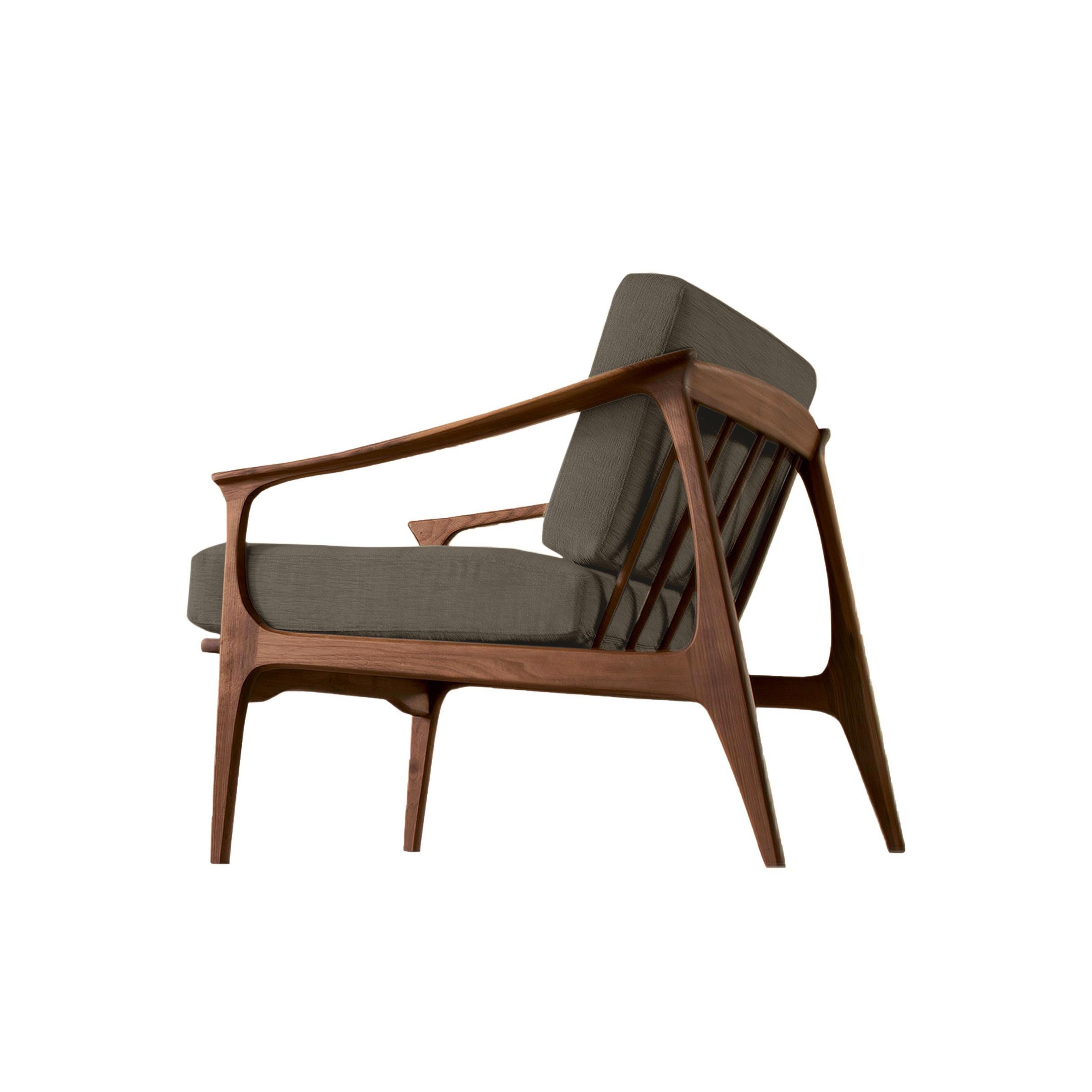 Italian Quiete Solid Wood Armchair, Walnut in Hand-Made Natural Finish, Contemporary For Sale