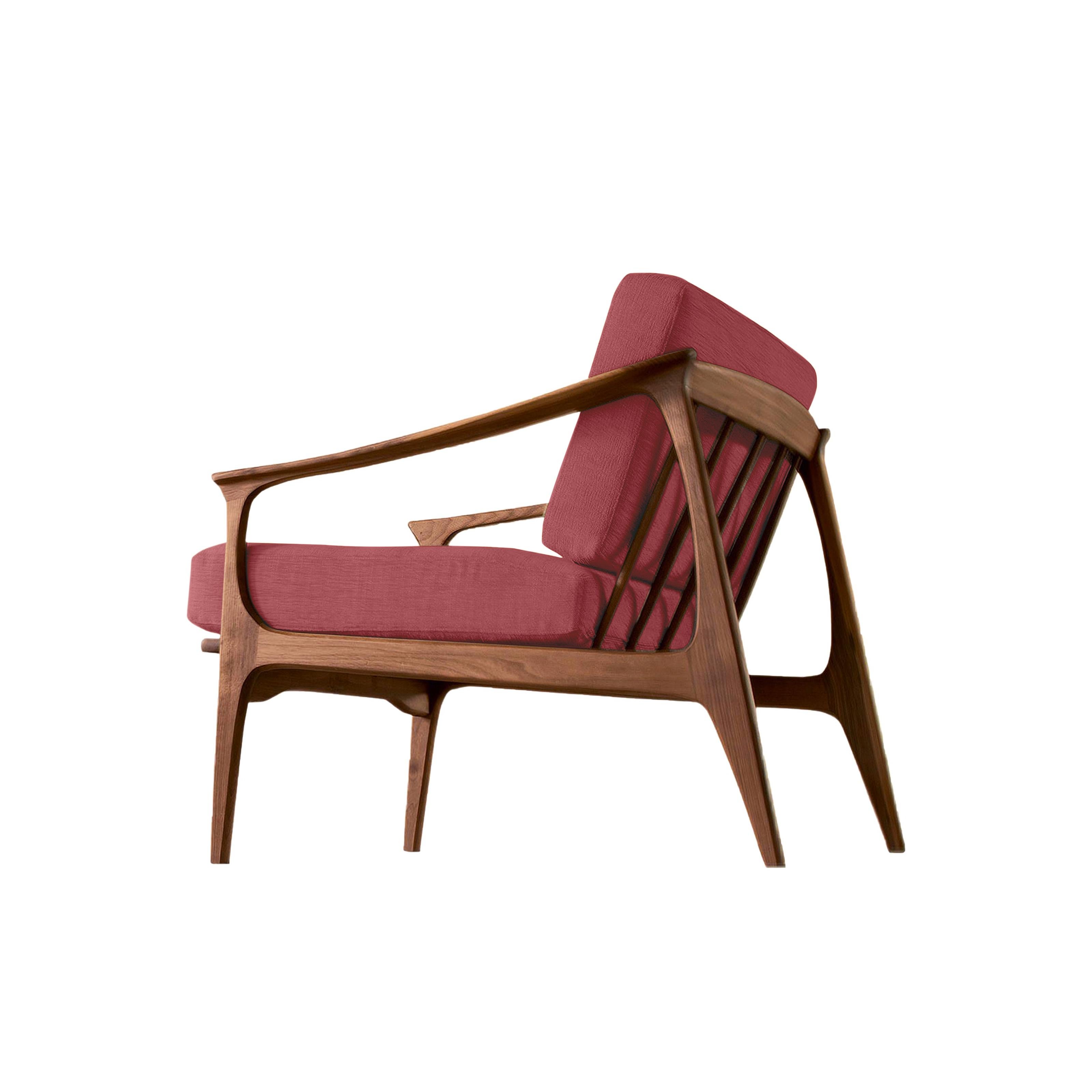 Textile Quiete Solid Wood Armchair, Walnut in Hand-Made Natural Finish, Contemporary For Sale