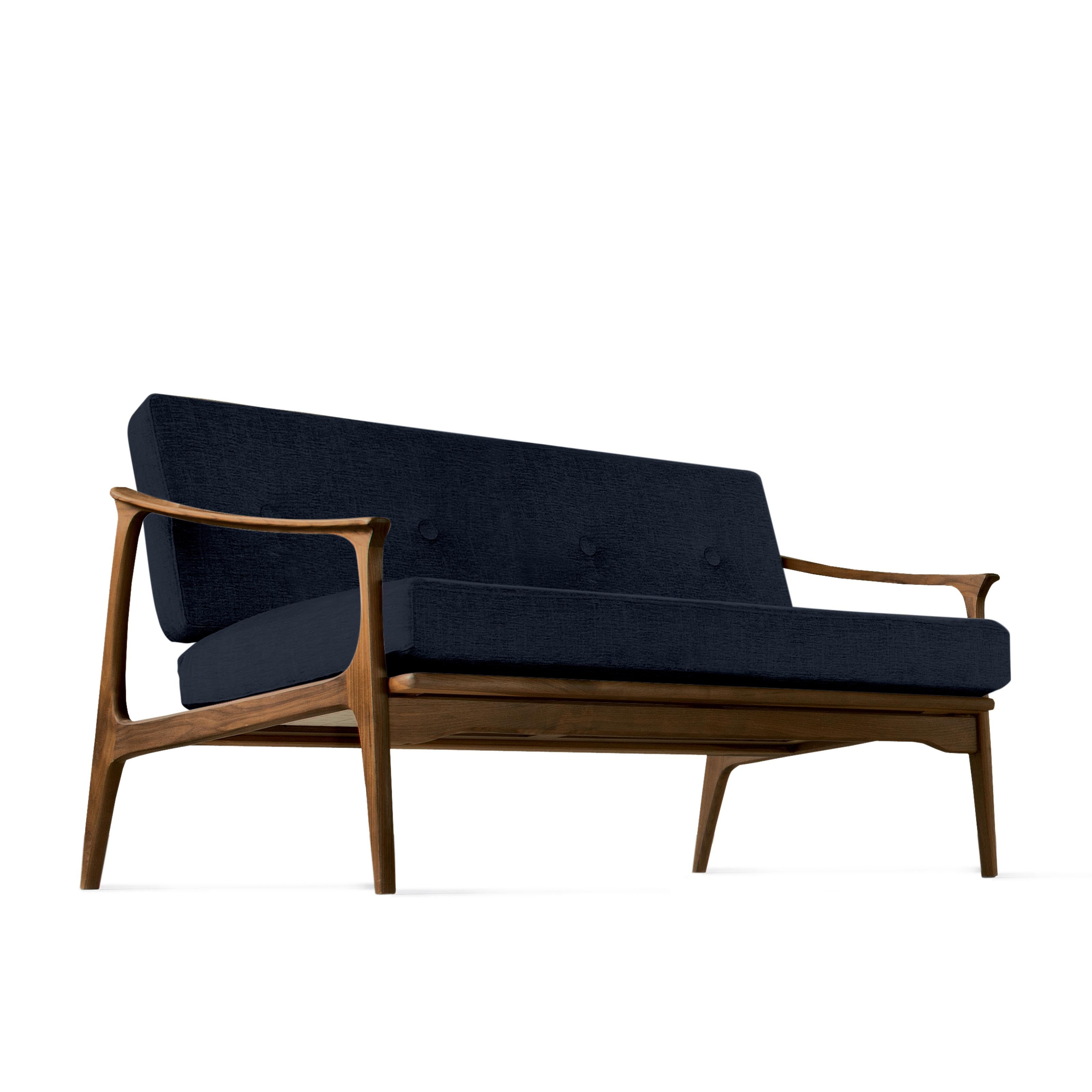 Quiete-Sofa aus Massivholz, Nussbaum in handgefertigter Naturausführung, zeitgenössisches Design (Textil) im Angebot