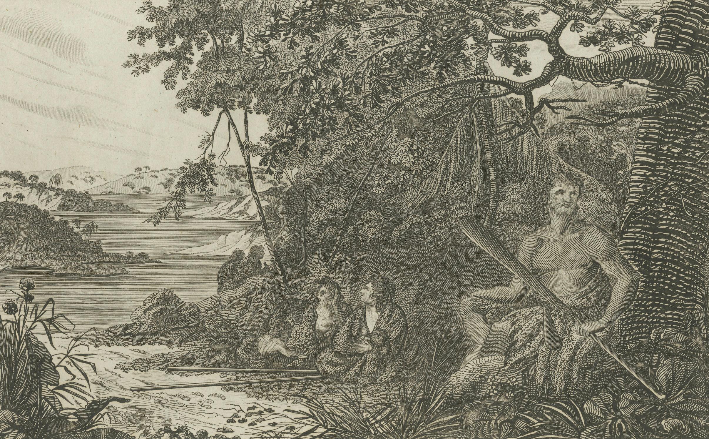 Engraved Quietude in Dusky Bay: An 18th-Century Family Scene in New Zealand, 1784 For Sale