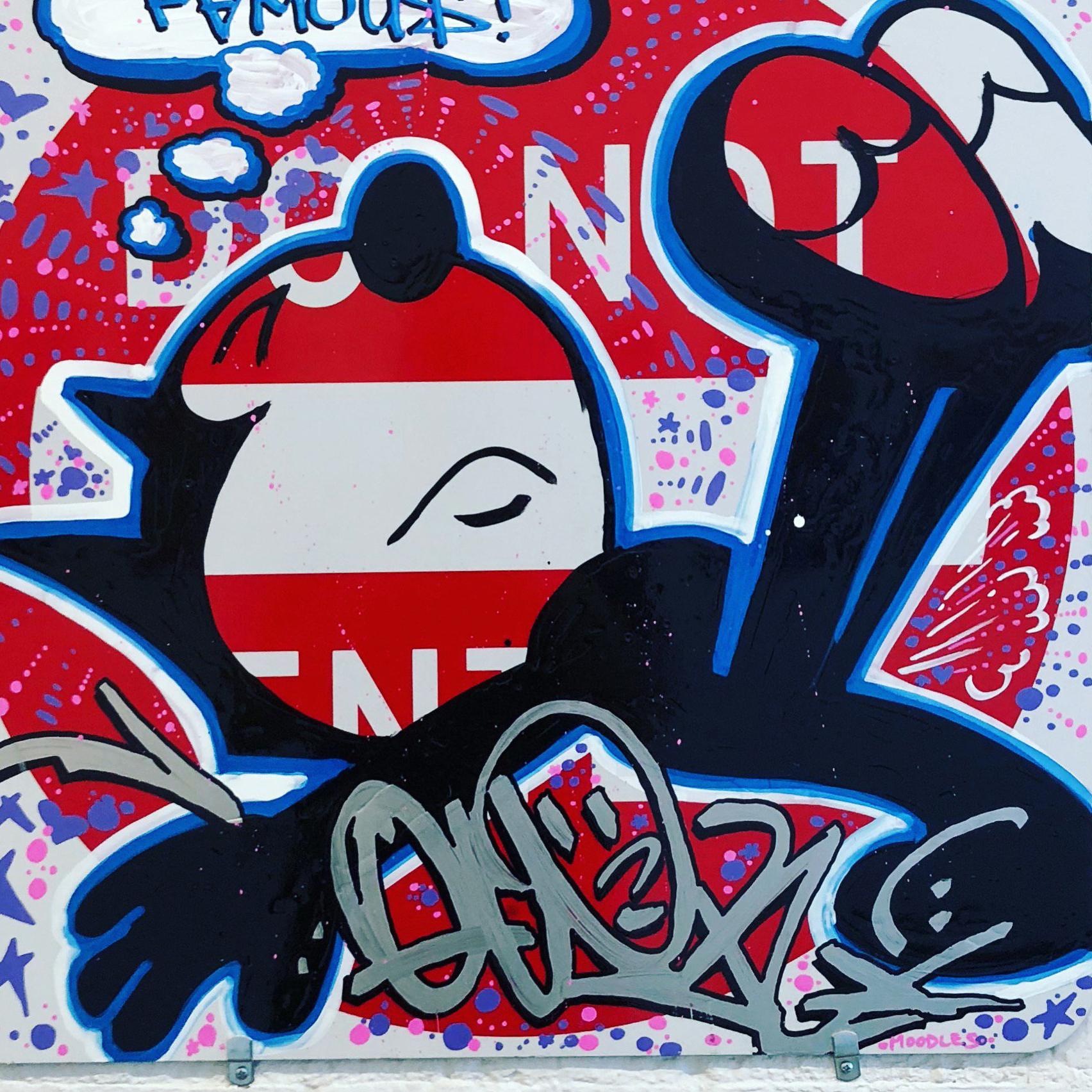 Quik's piece is acrylic and oil paint on an authentic street sign.

Growing up in Queens, NY, Lin Felton a.k.a. QUIK (American, b.1958) started tagging around his neighborhood during the 1970s. By the 1980s, he was one of the few New York Graffiti