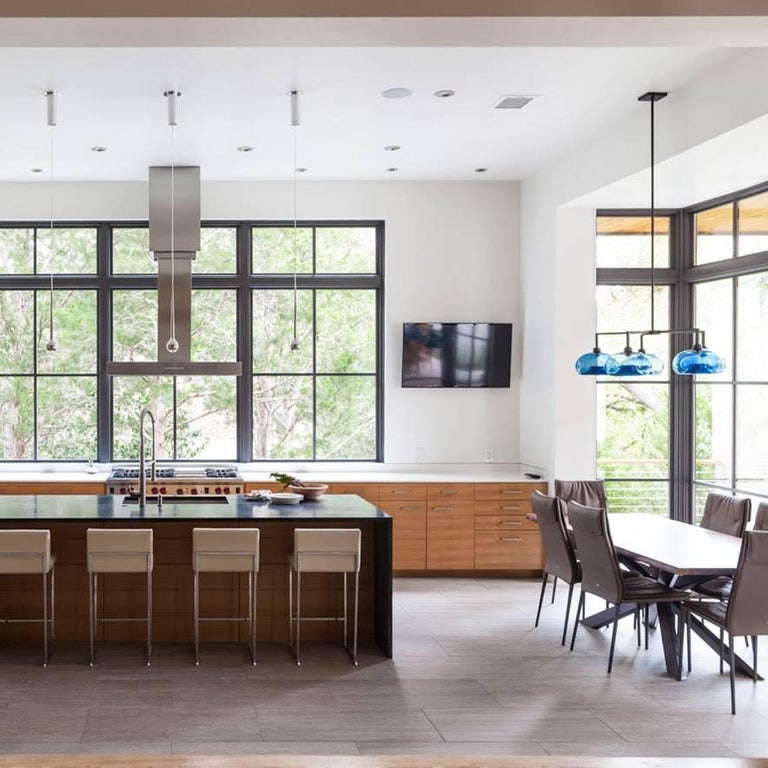 Quill Gray Aurora Handblown Modern Glass Matte Black Chandelier Light