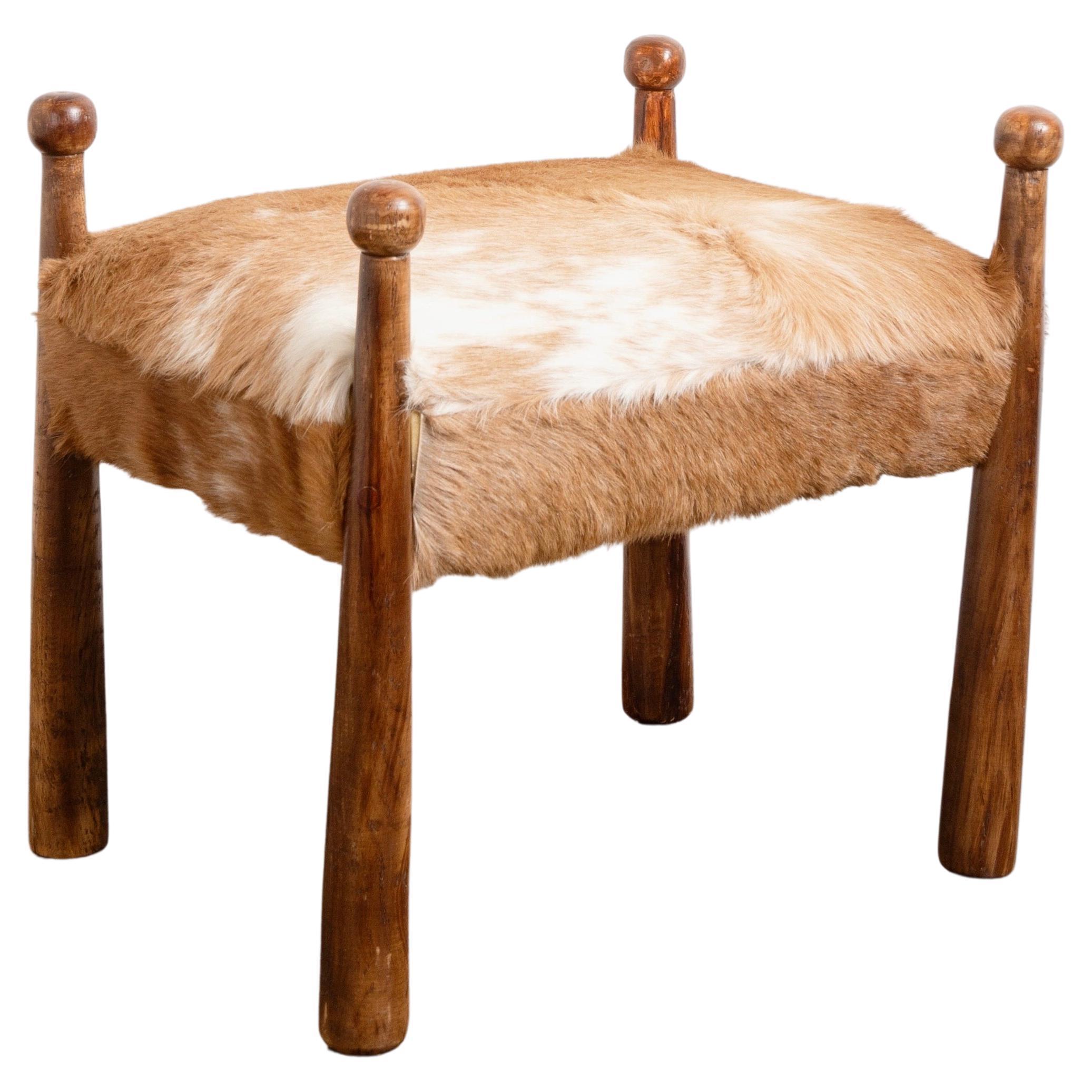 'Quilles' Style Cowhide Stool in the Manner of Jean Royère