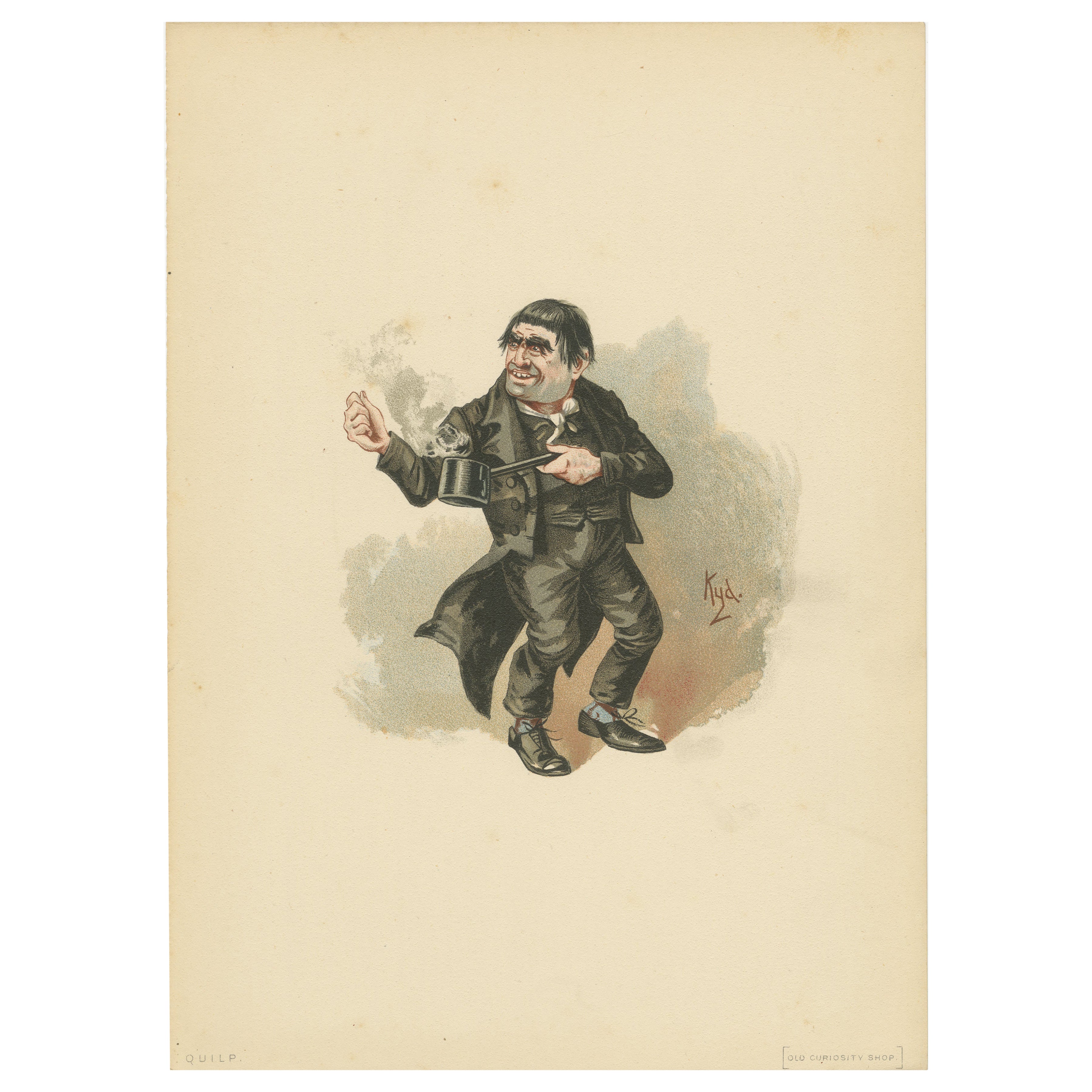 Quilp de Old Curiosity Shop - Grabado Kyd de personajes según Dickens, ca. 1889