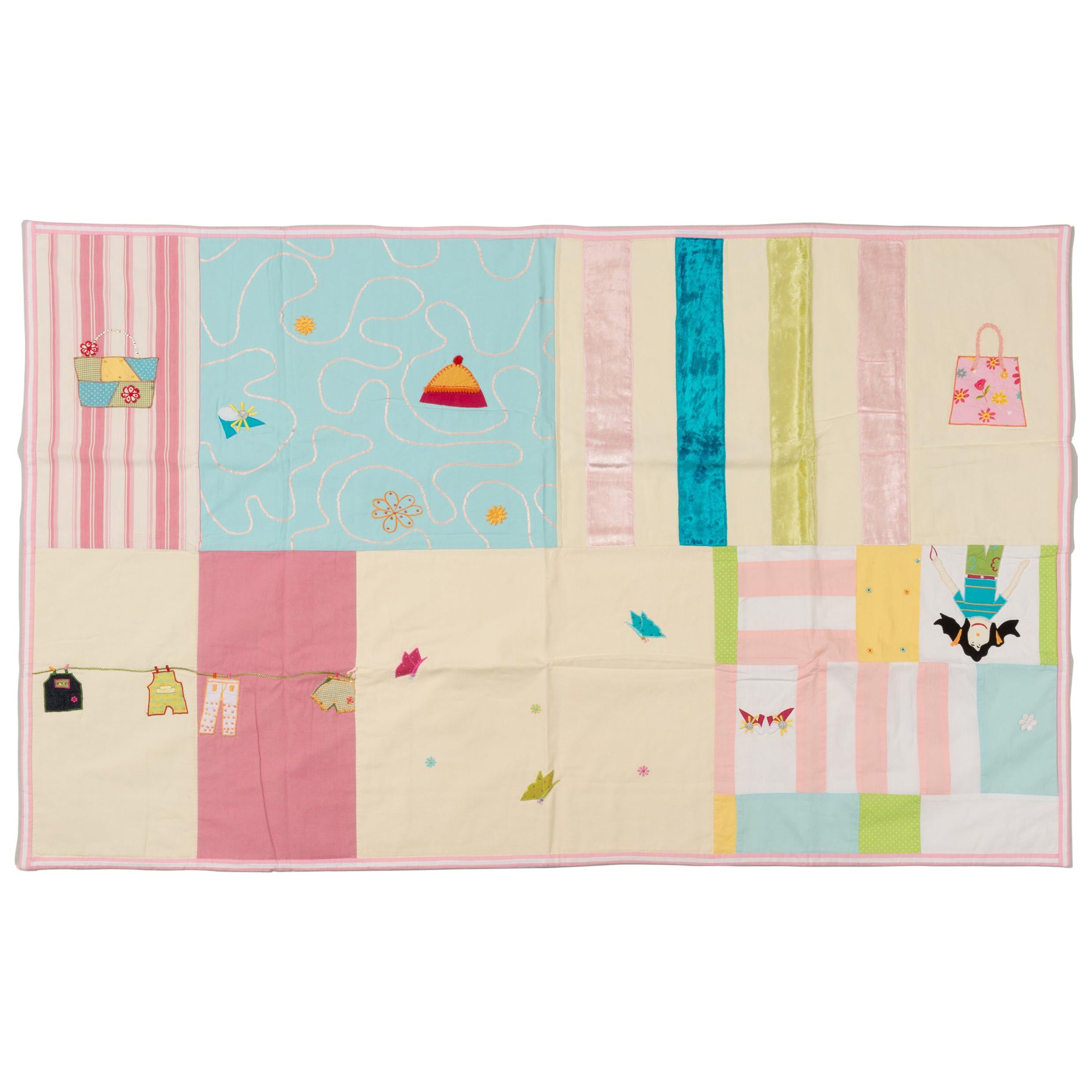 Quilt Embroidered Patchwork or Padded Blanket for Baby Girl For Sale