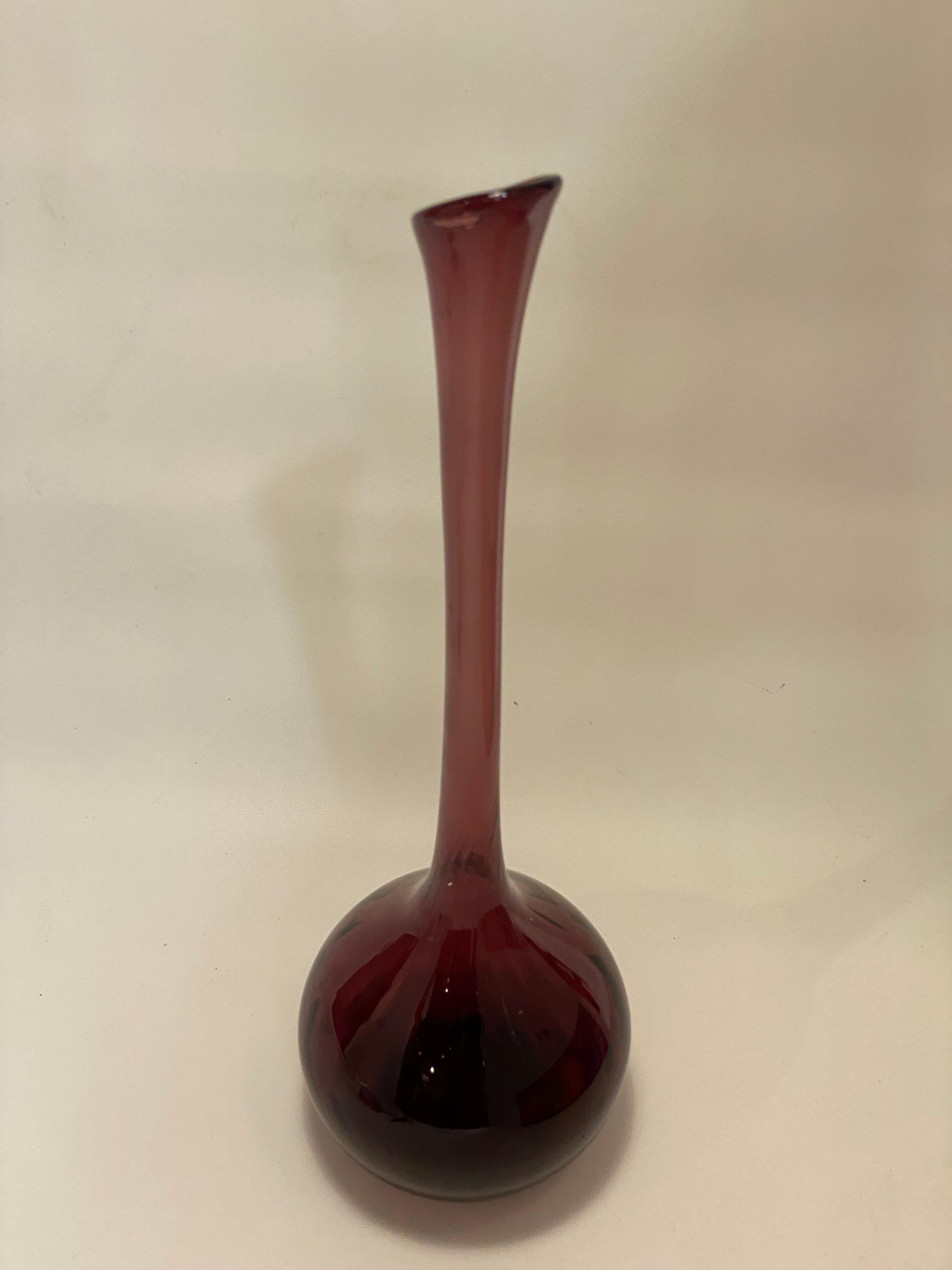 Mid-Century Modern Quilted Amethyst Empoli Glass Vase