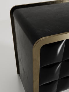 Quilted Bedside Table in Black Pen Shell & Bronze-Patina Brass by R&Y Augousti