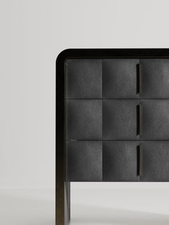 Quilted Bedside Table in Black Shagreen & Bronze-Patina Brass by R&Y Augousti
