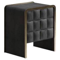 Quilted Bedside Table in Black Shagreen & Bronze-Patina Brass by R&Y Augousti