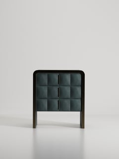 Quilted Bedside Table in Blue Shagreen & Bronze-Patina Brass by R&Y Augousti