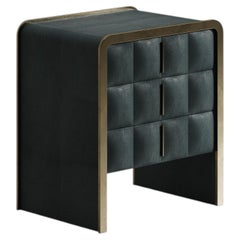 Quilted Bedside Table in Blue Shagreen & Bronze-Patina Brass by R&Y Augousti