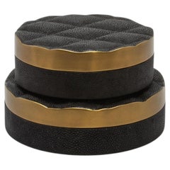 Quilted Boxes in Black Shagreen with Bronze Patina Brass by Kifu Paris