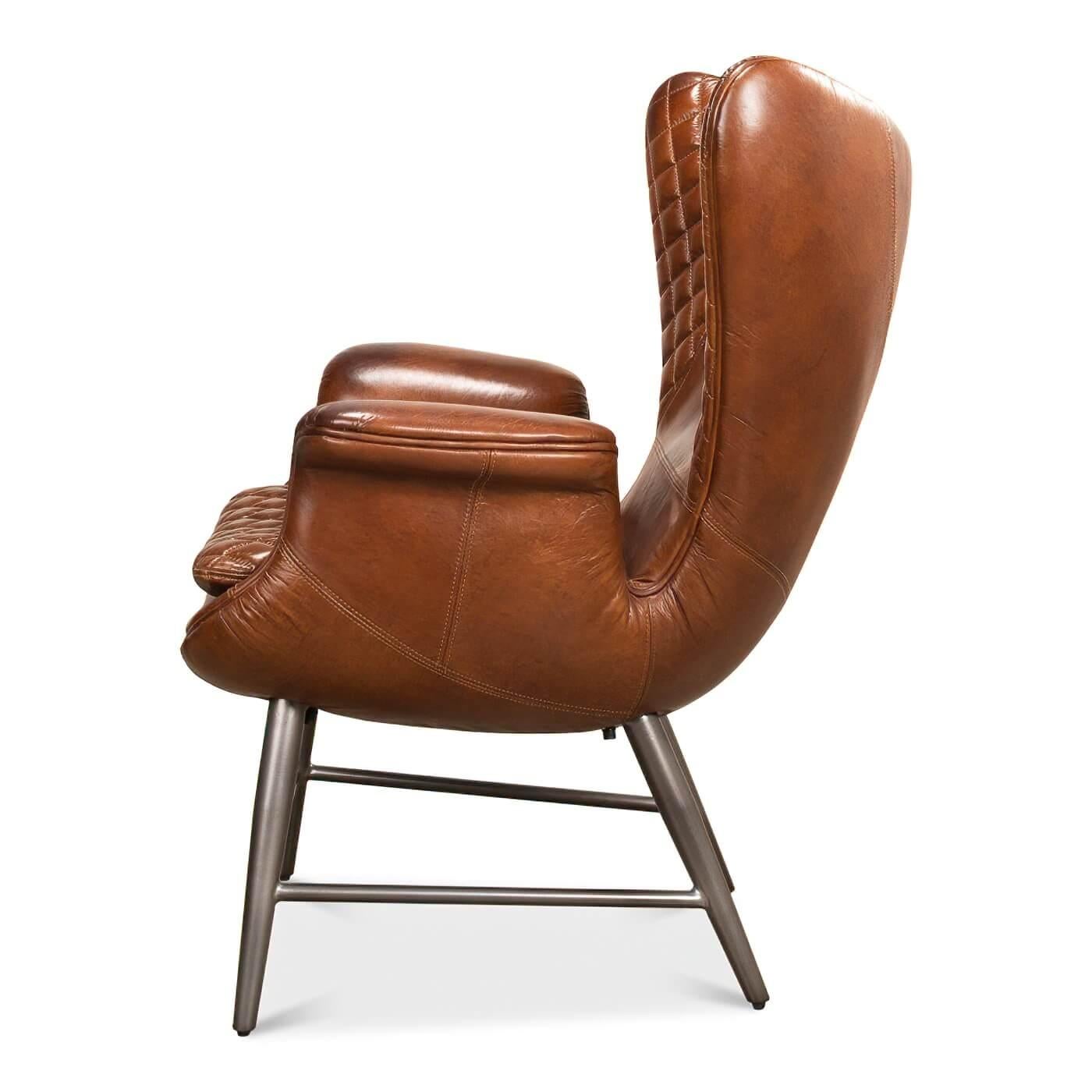 Gesteppter Sessel aus braunem Leder (Moderne der Mitte des Jahrhunderts) im Angebot