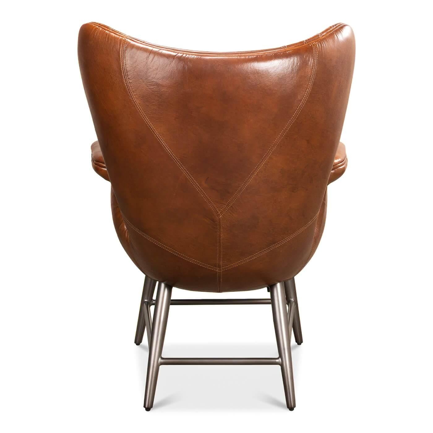 Mid-Century Modern Quilted Brown Leather Armchair For Sale