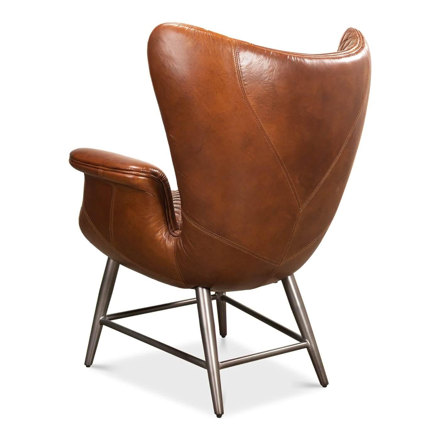 Gesteppter Sessel aus braunem Leder im Zustand „Neu“ im Angebot in Westwood, NJ