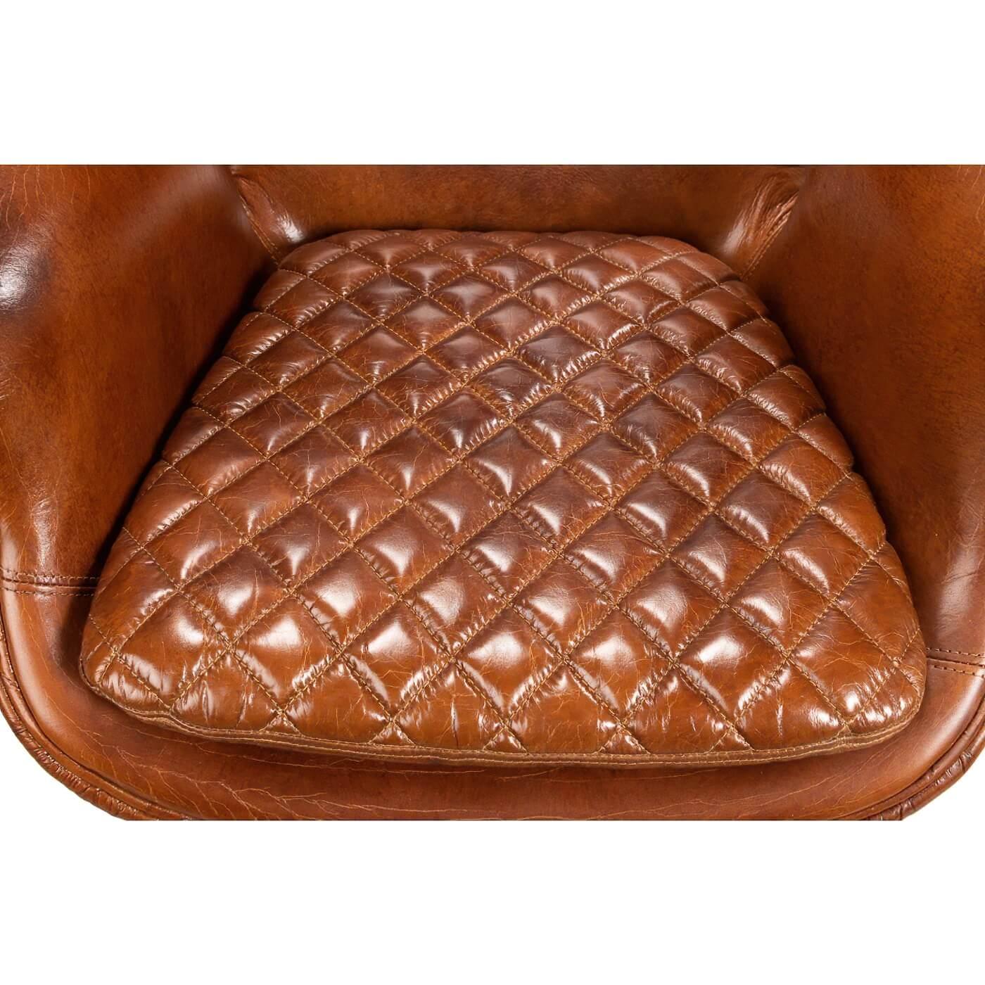 Quilted Brown Leather Armchair In New Condition For Sale In Westwood, NJ