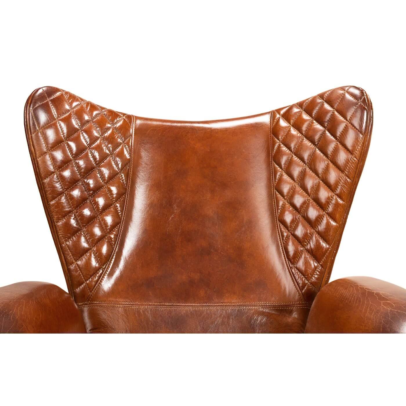 Contemporary Quilted Brown Leather Armchair For Sale