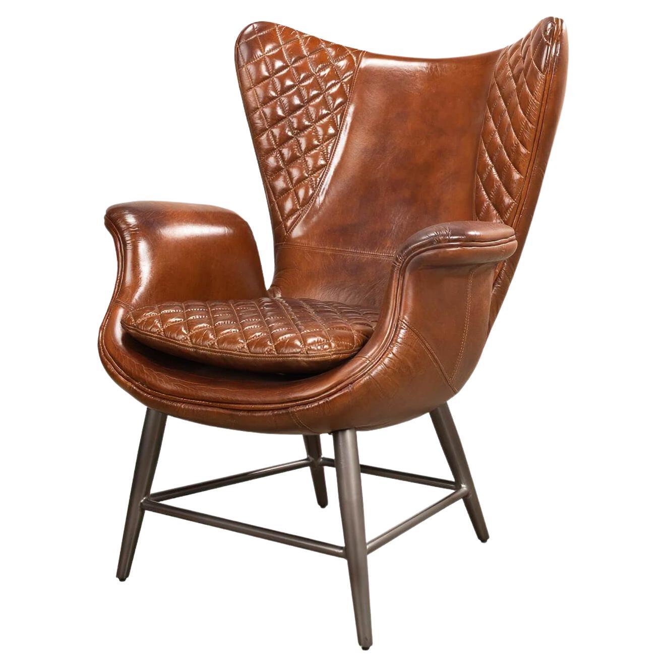 Quilted Brown Leather Armchair