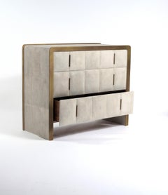 Quilted Chest of Drawers in Cream Shagreen & Bronze-Patina Brass by R&Y Augousti