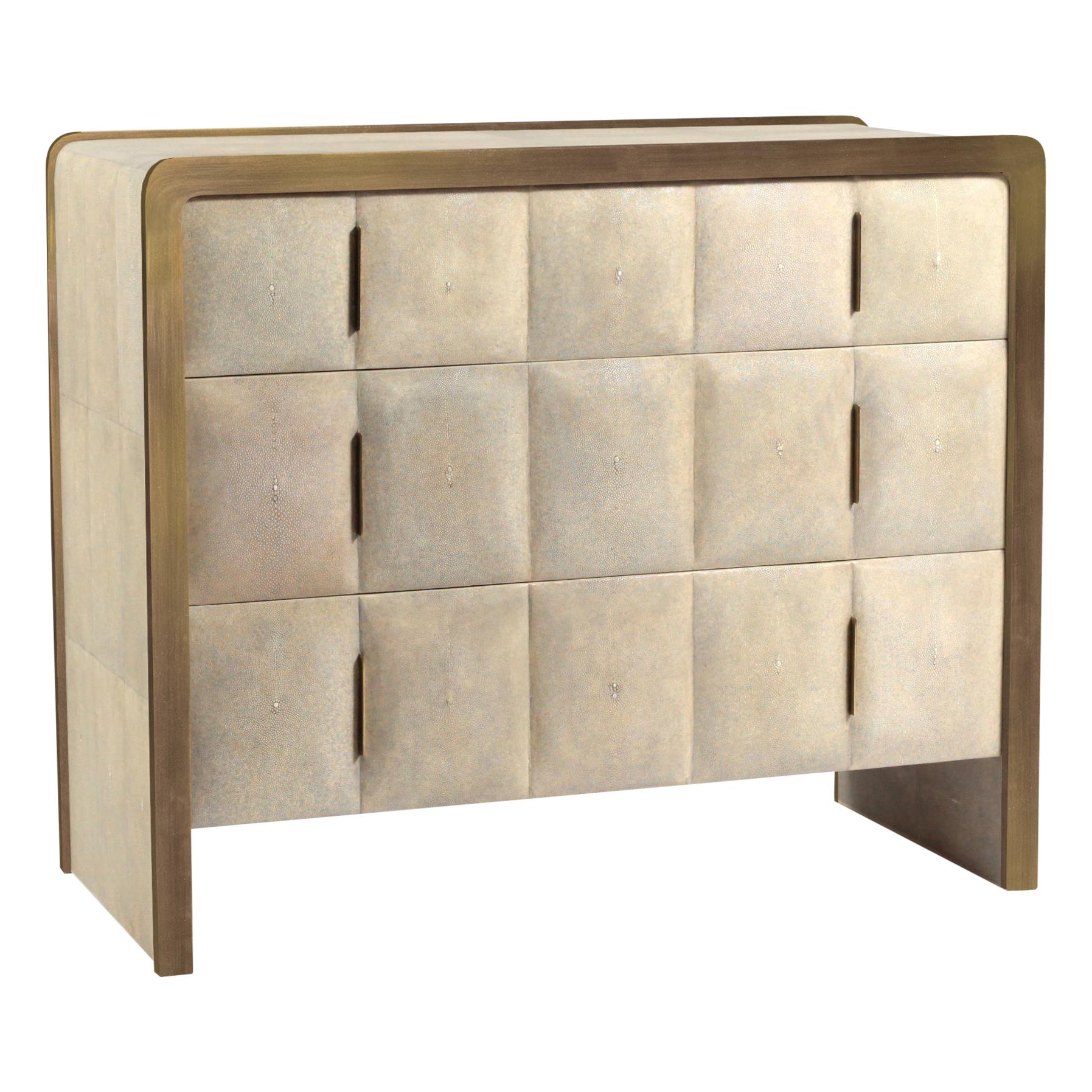 Quilted Chest of Drawers in Cream Shagreen & Bronze-Patina Brass by R&Y Augousti
