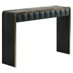 Quilted Console Table in Blue Shagreen & Bronze-Patina Brass by R&Y Augousti